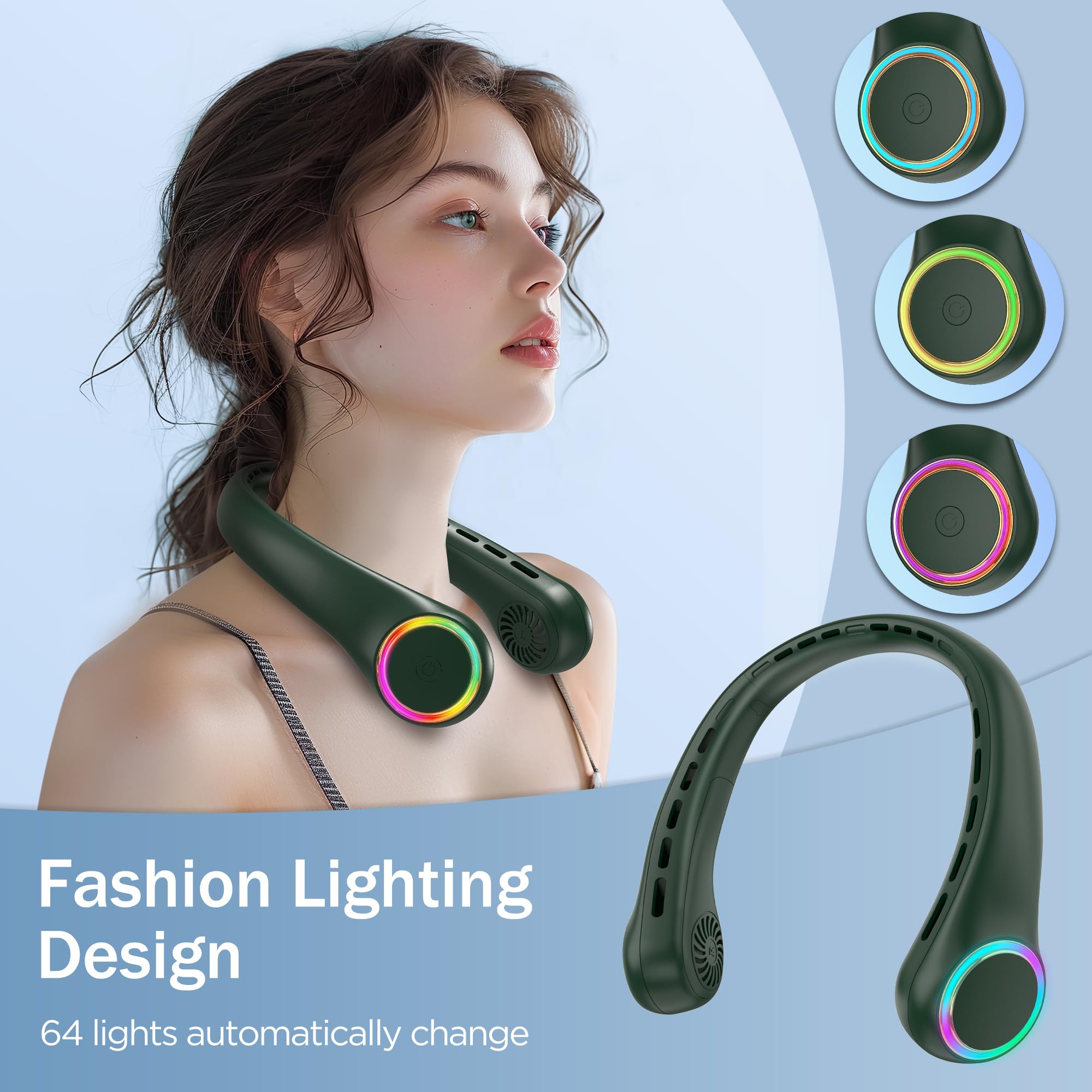 ITSHINY Ventilatore da collo senza pale, ventilatore portatile da collo, ventilatore da collo da 4000 mAh, mini ventilatore da collo personale ricaricabile con luce LED a 3 velocità, per donne,