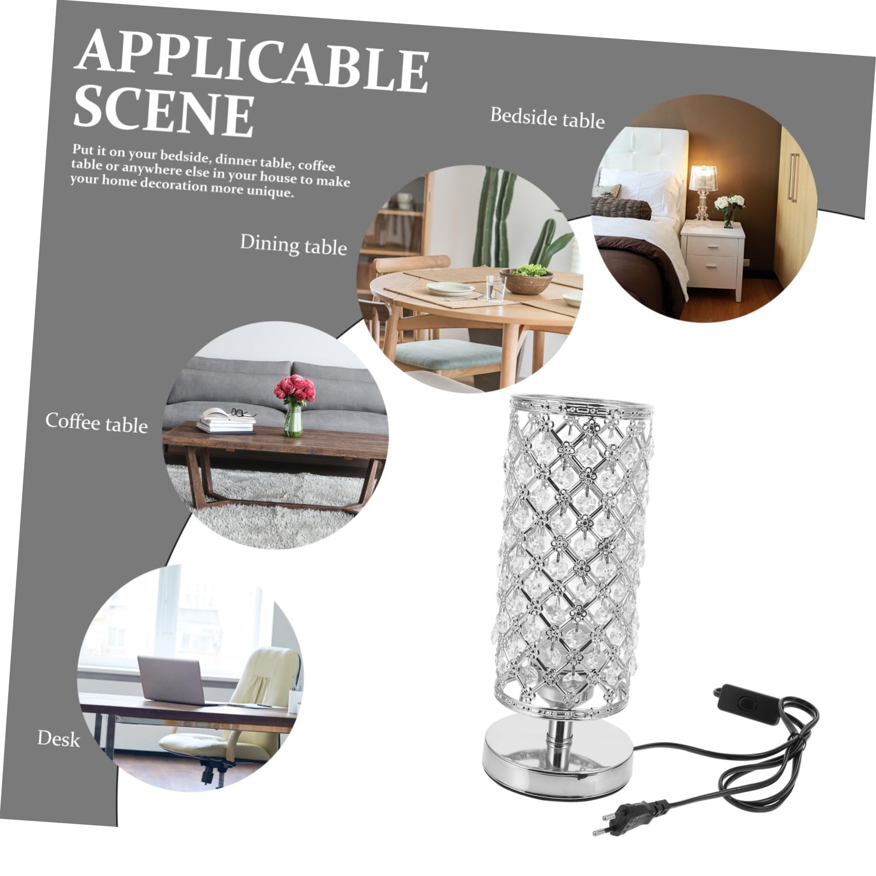 Gatuida Lámpara de Mesa de Cristal Decorativa para Salón con Luz Diseño Simple y Estructura Práctica Lámpara Interior con Interruptor y Enchufe Europeo