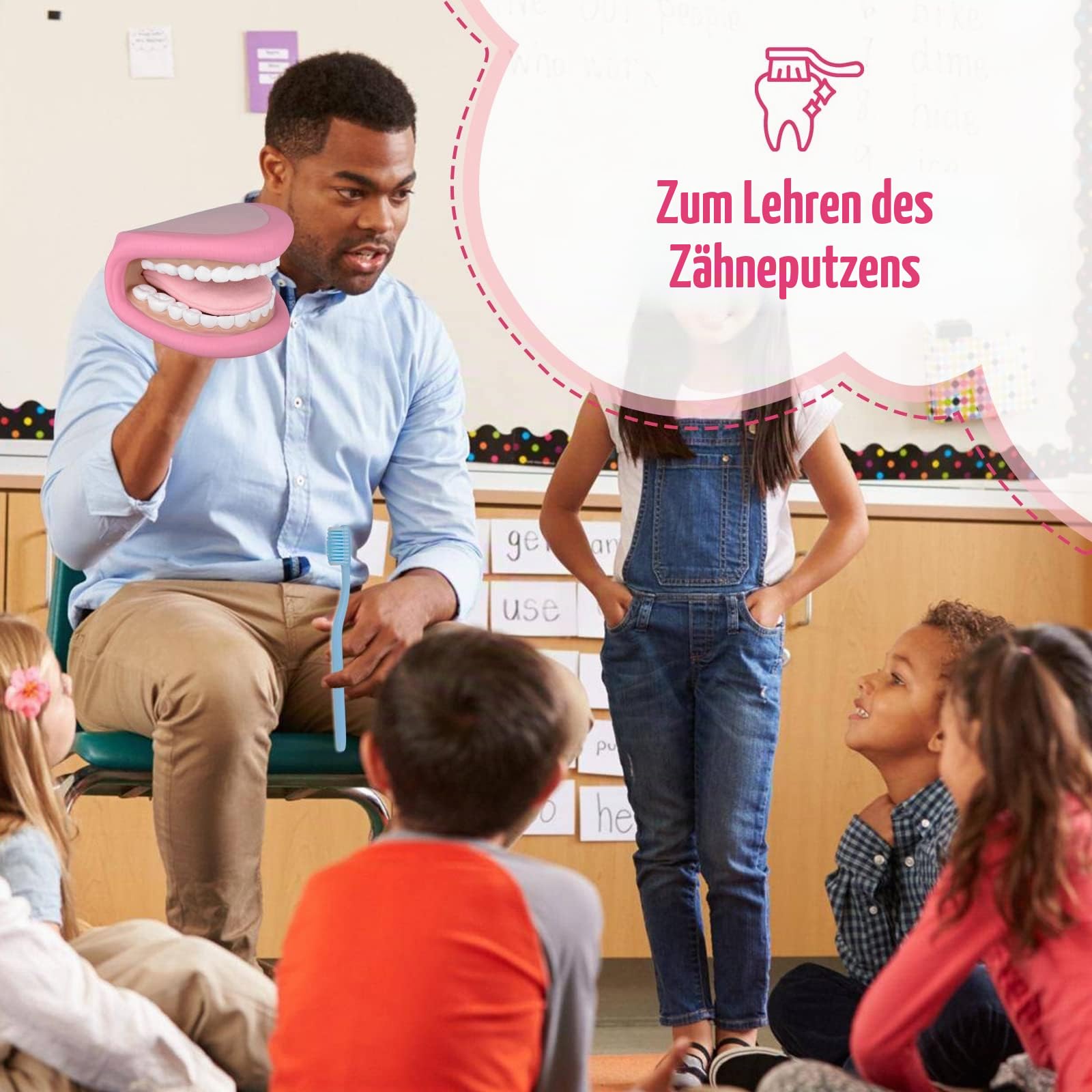 Ultrassist Mund Handpuppe mit Zunge für Kinder, Mundpuppe für Sprachtherapie, inklusive Zahnbürste