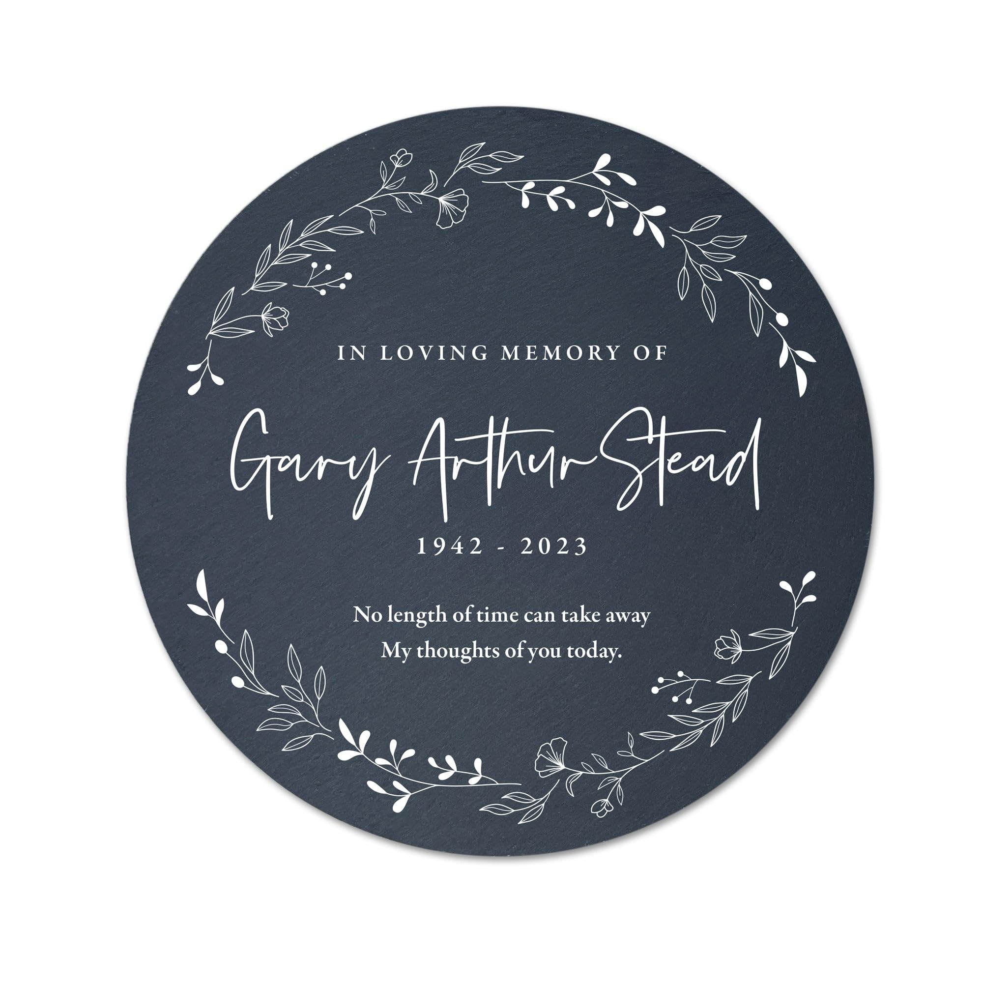 Personalised Wreath Memorial Slate Circular Grave Marker - Custom Name, Dates & Message | Sympathy Gift, Remembrance | 20cm x D 0.6cm