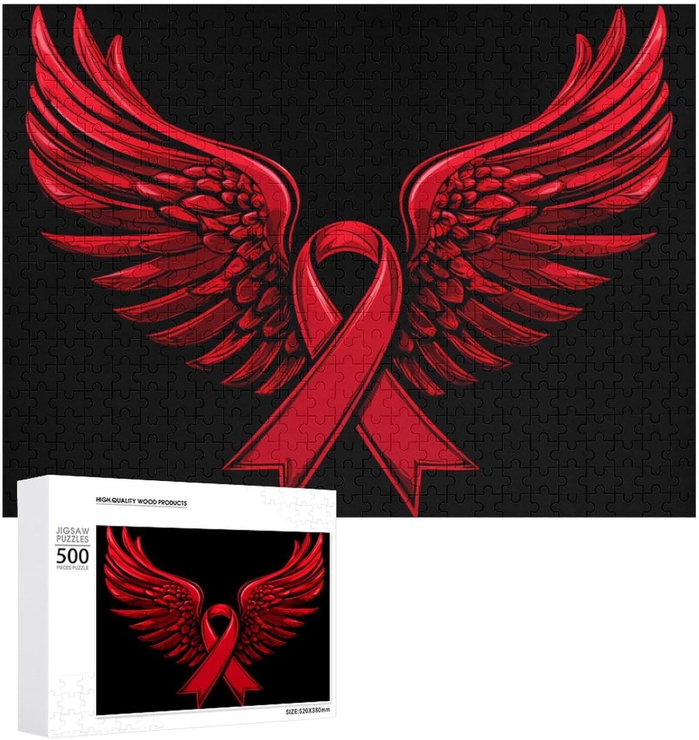 Angels-Wings Breast Cancer Awareness Wood Puzzle Challenging Jigsaw Puzzles for Women Men