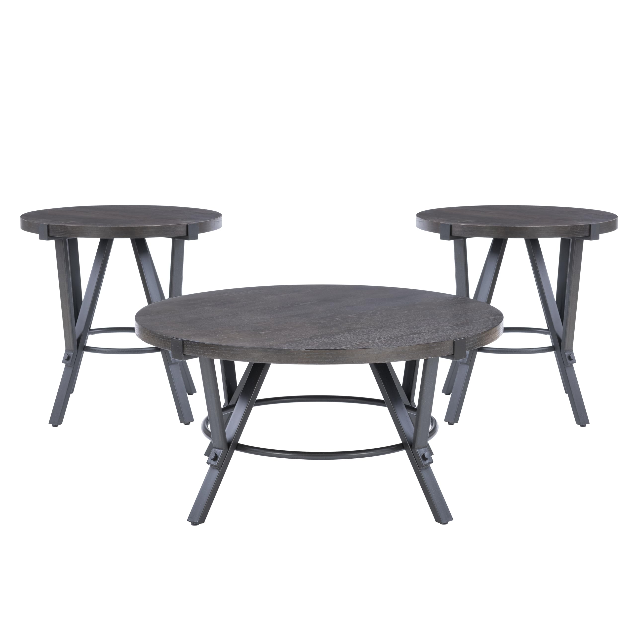 PowellCharcoal Grey Mercer Finished Round Occasional Table, Three Piece Set