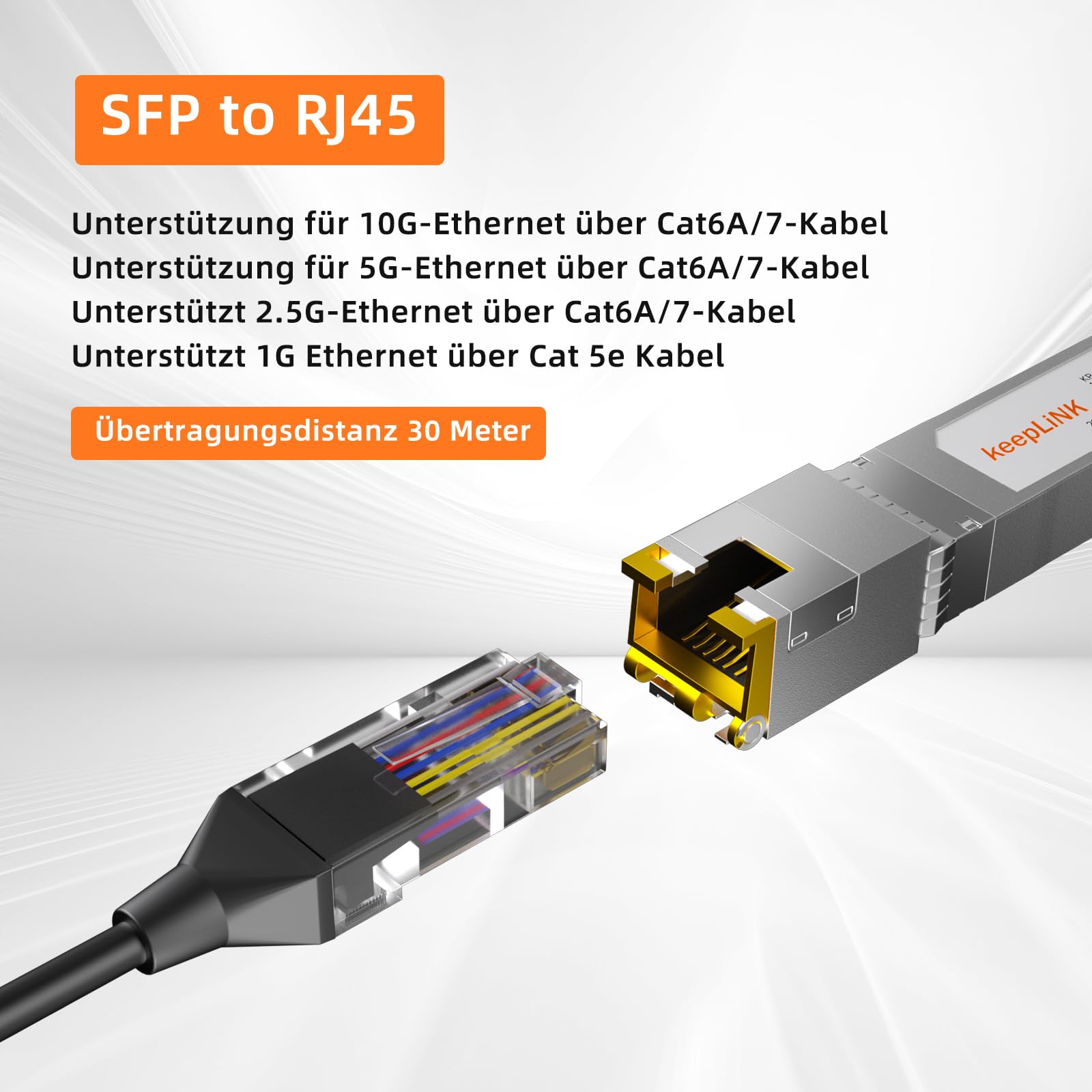 10GBase-T RJ45 SFP+ Modul, 10G Kupfer SFP+ Transceiver, Ethernet SFP Modul bis zu 30 Meter, Plug and Play Hot Pluggable, langlebig und hochkompatibel