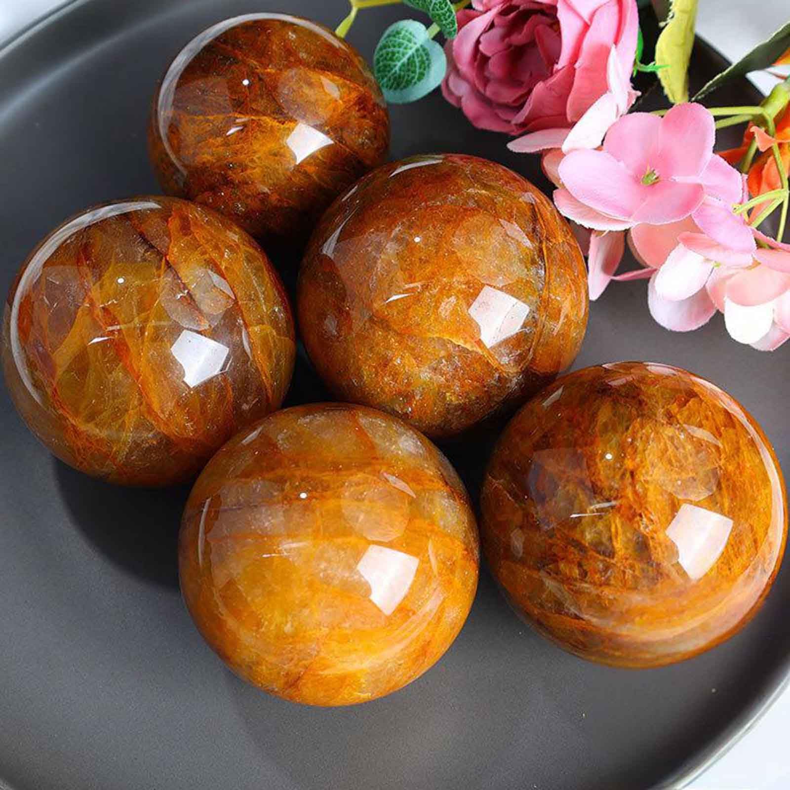Bola de Cristal de fluorita, Bola de Cristal Cuarzo Fantasma Amarillo Natural, Piedra Riqueza Feng Shui, energía curativa, decoración del hogar y la Oficina(1.97in(5cm))