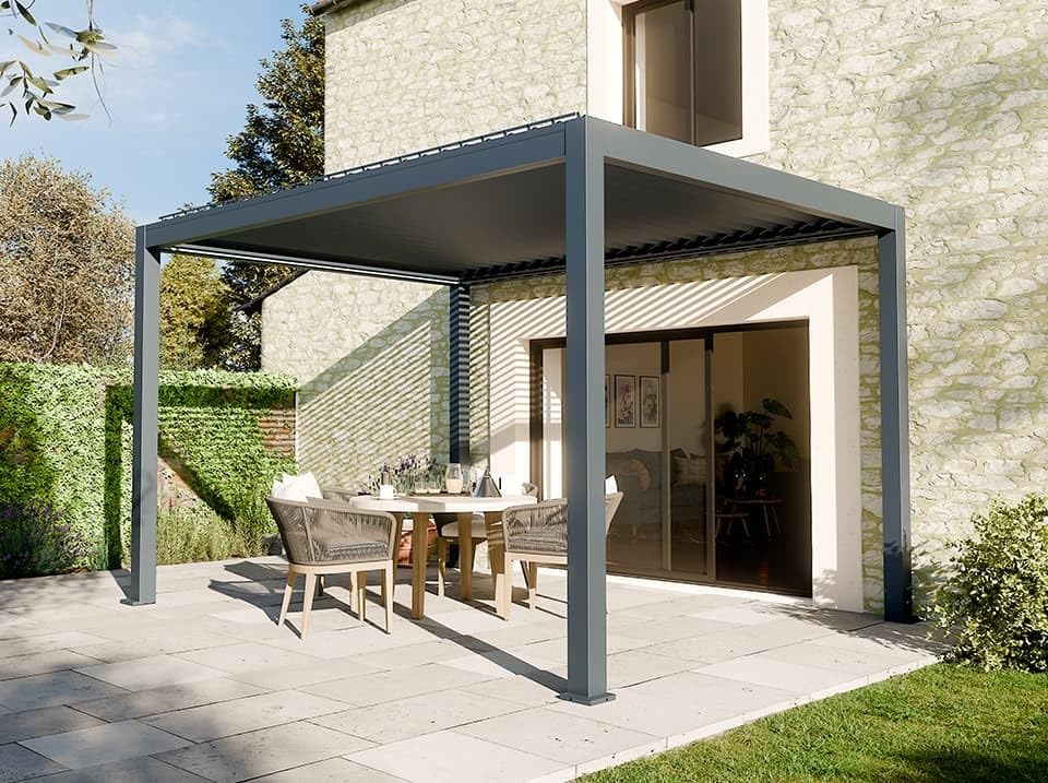 Direct ABRIS Pergola Bioclimatique Autoportée Motorisée 12m² 3x4m Gris Anthracite Stellar - Eclairage Intégré