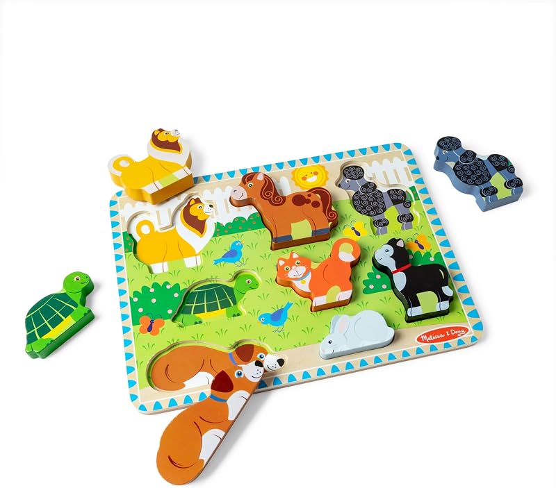 Pets Wooden Chunky Puzzle (8 pcs), Educational Screen Free Activity for Toddler, Preschoolers and Kids Ages 2+