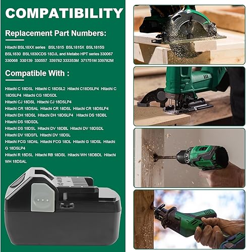 Miniatura 6 de Fancy Buying Paquete de 2 Batería de iones de litio de repuesto de 18 V 6000 mAh para Hitachi BSL1830 BSL1815X EB1814SL DS18DSAL 33055 330067 330068