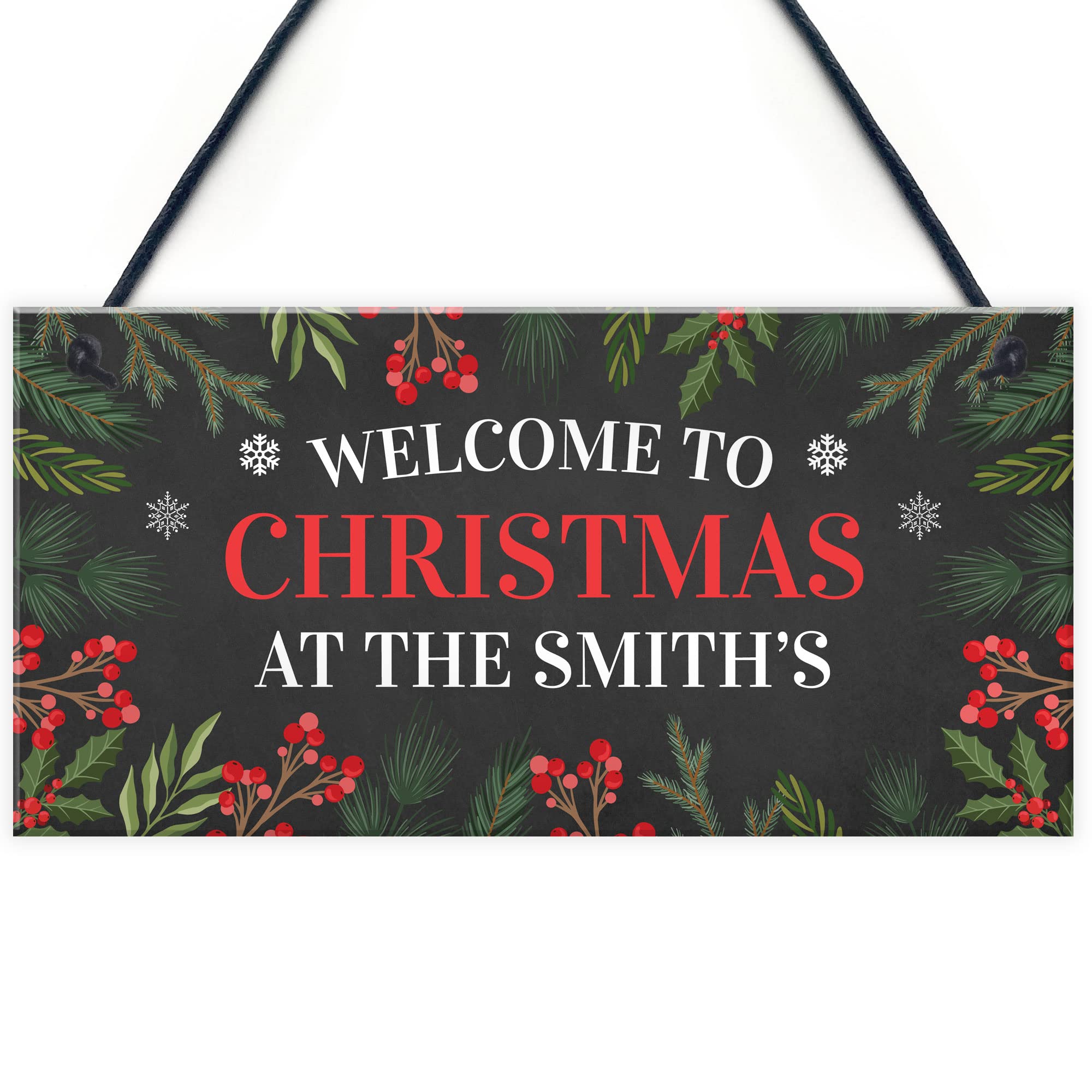 Red Ocean Personalised Christmas Welcome Sign Family Christmas Home Decoration Wall Door Hanging Plaque For Christmas