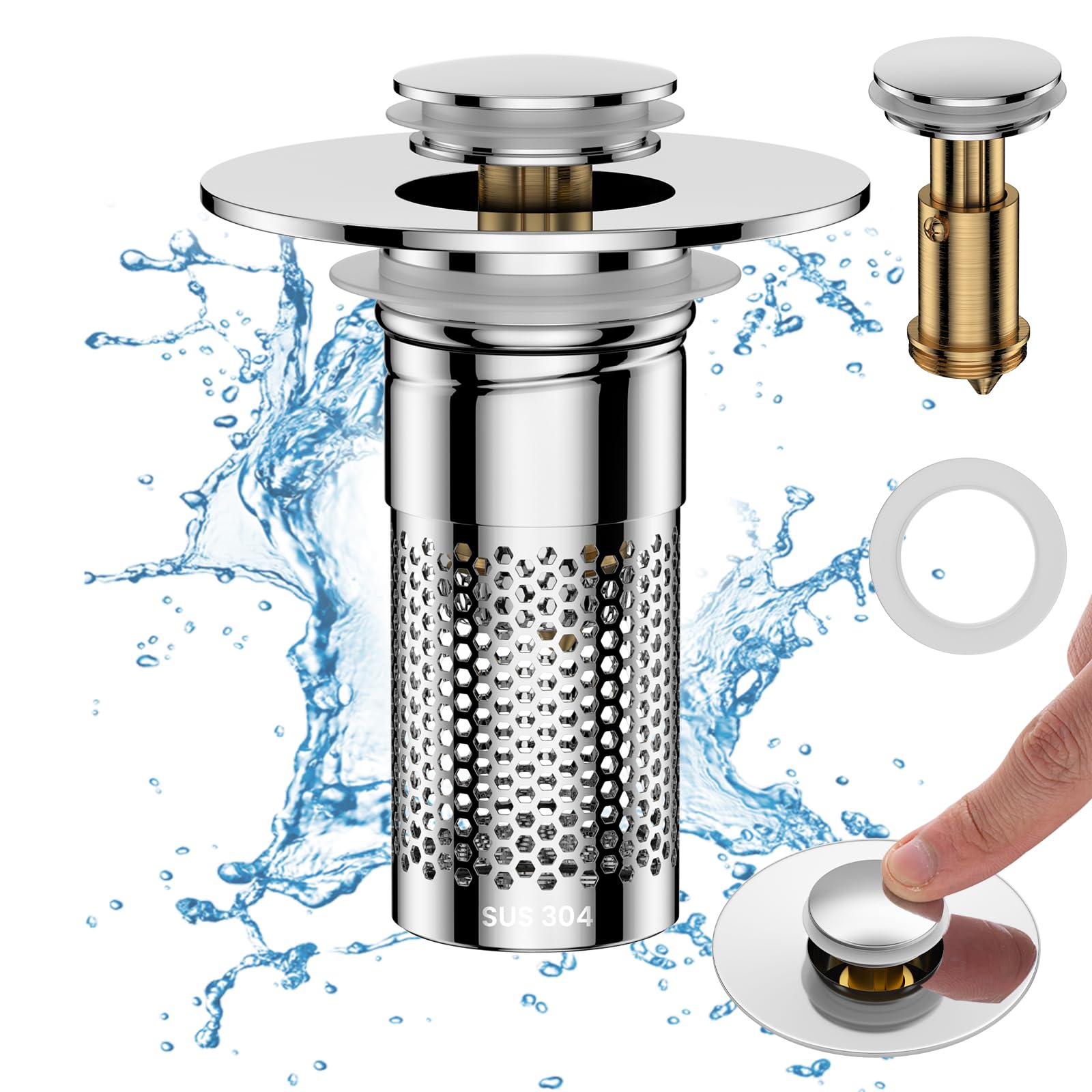 bathroom sink drain strainerpop up sink drain filter with removable stainless steel filter basket hair catcherbathroom drain stopper sink plug for 1134-14534 basin drain holes 1pcs 1pcs