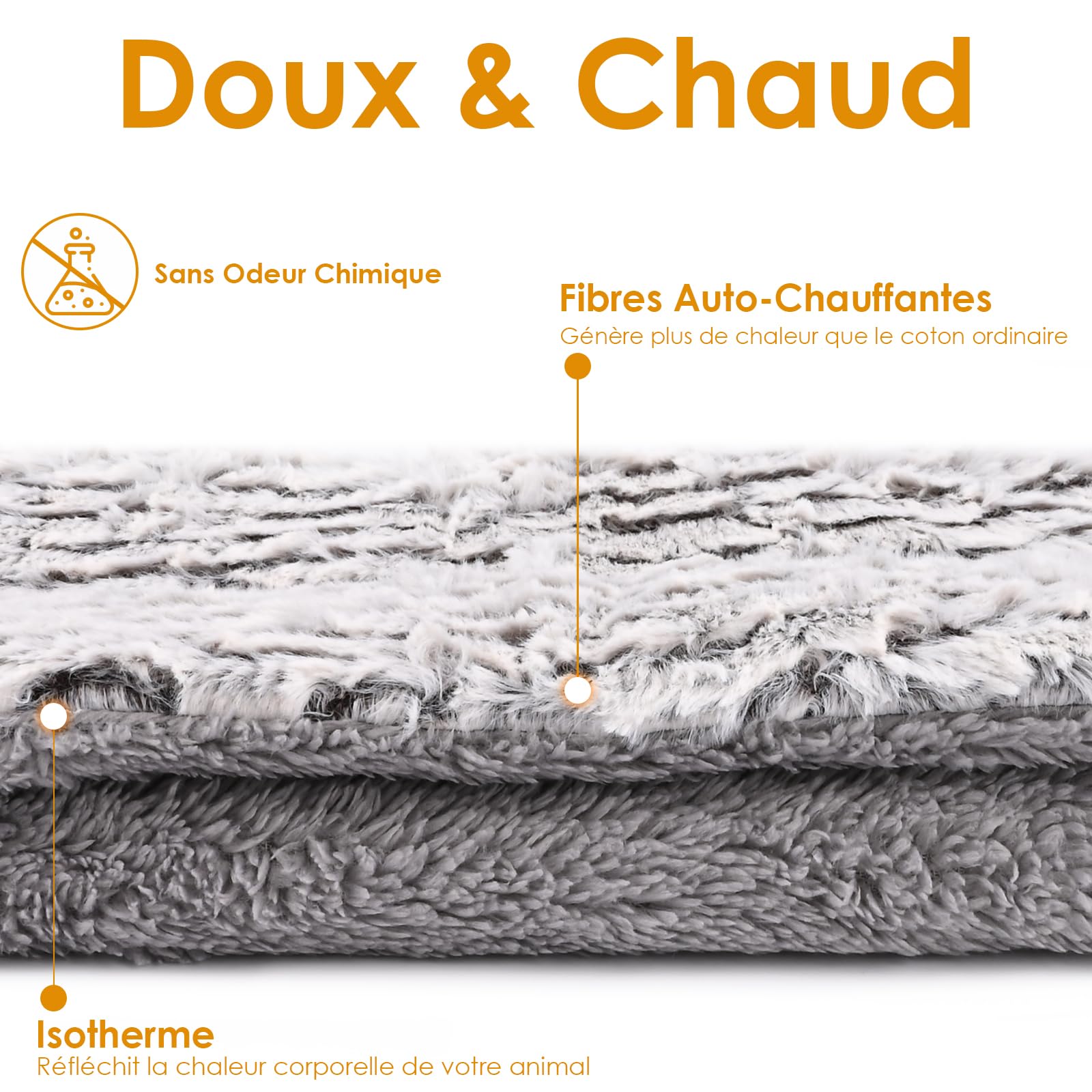 Coussin Auto-Chauffant Chat et Chien,Couverture Chauffante Chat sans électricité,pour Intérieur & Exterieur, Lavable, Antidérapant,50x60cm (Gris, S)