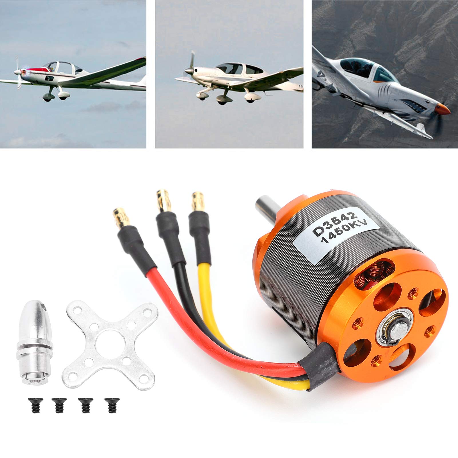 Motore Brushless per Aeromobili RC, D3542 Motore Senza Spazzole RC in Metallo Dotato di Base Motore, Adattatore e Viti Adatto per Aeromobili RC Ad Ala Fissa(1250KV)