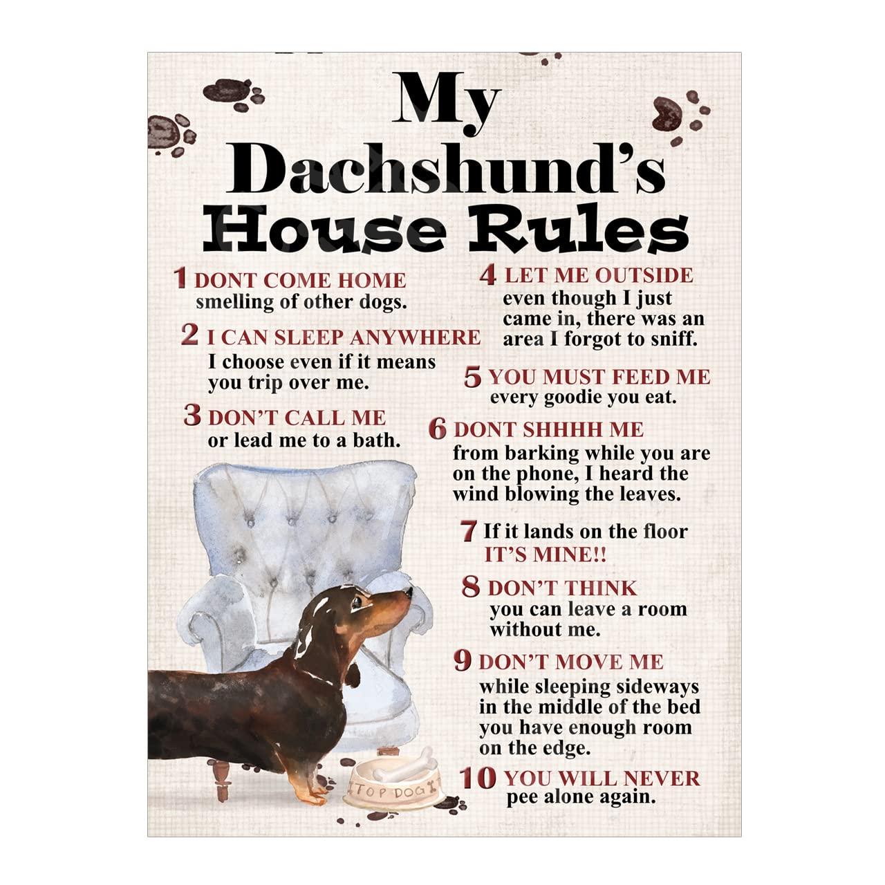 Metal Sign Dog Plaque My Dachshund's House Rules Garden Bar Home Decor Garage Man Cave Poster Gift size 8x6in Ref8192