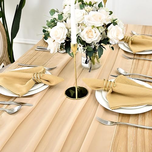 Miniatura 3 de DOLOPL Paquete de 2 caminos de mesa de gasa color melocotón champán de 10 pies, camino de mesa de boda transparente de 29 x 120 pulgadas, camino de