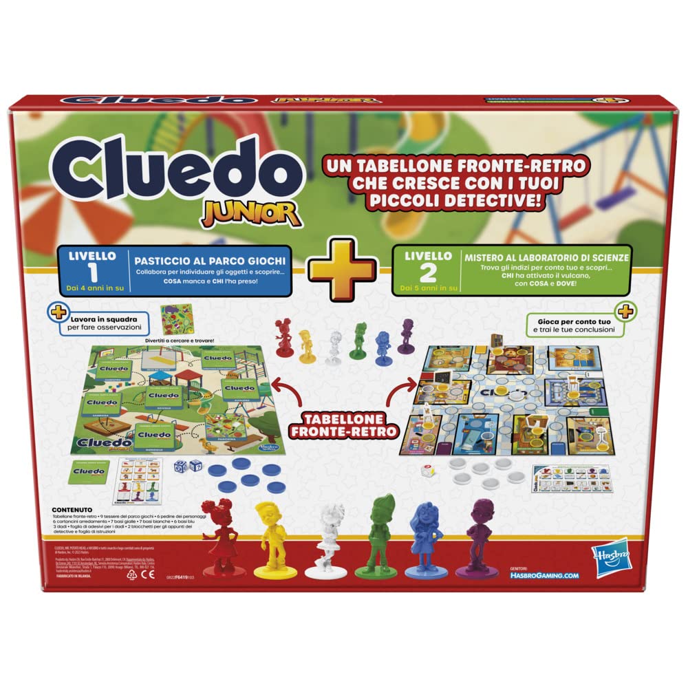 Hasbro Gaming Cluedo Junior, Gioco da Tavolo 2 in 1 con Tabellone Fronte-Retro, Gioco di Investigazione per Bambini e Bambine dai 4 Anni in Su per 2-6 Giocatori