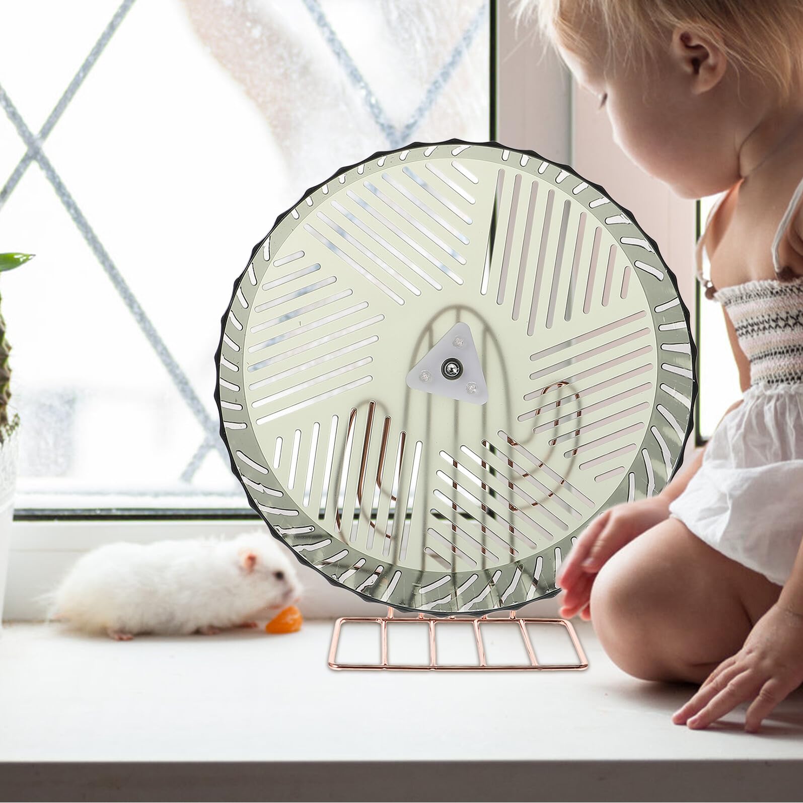 Roue Silencieuse pour Hamster et Chinchilla avec Support Stable Accessoire de Jeu Compact pour Petits Rongeurs Roue de Course Verte Foncée avec Base Dorée