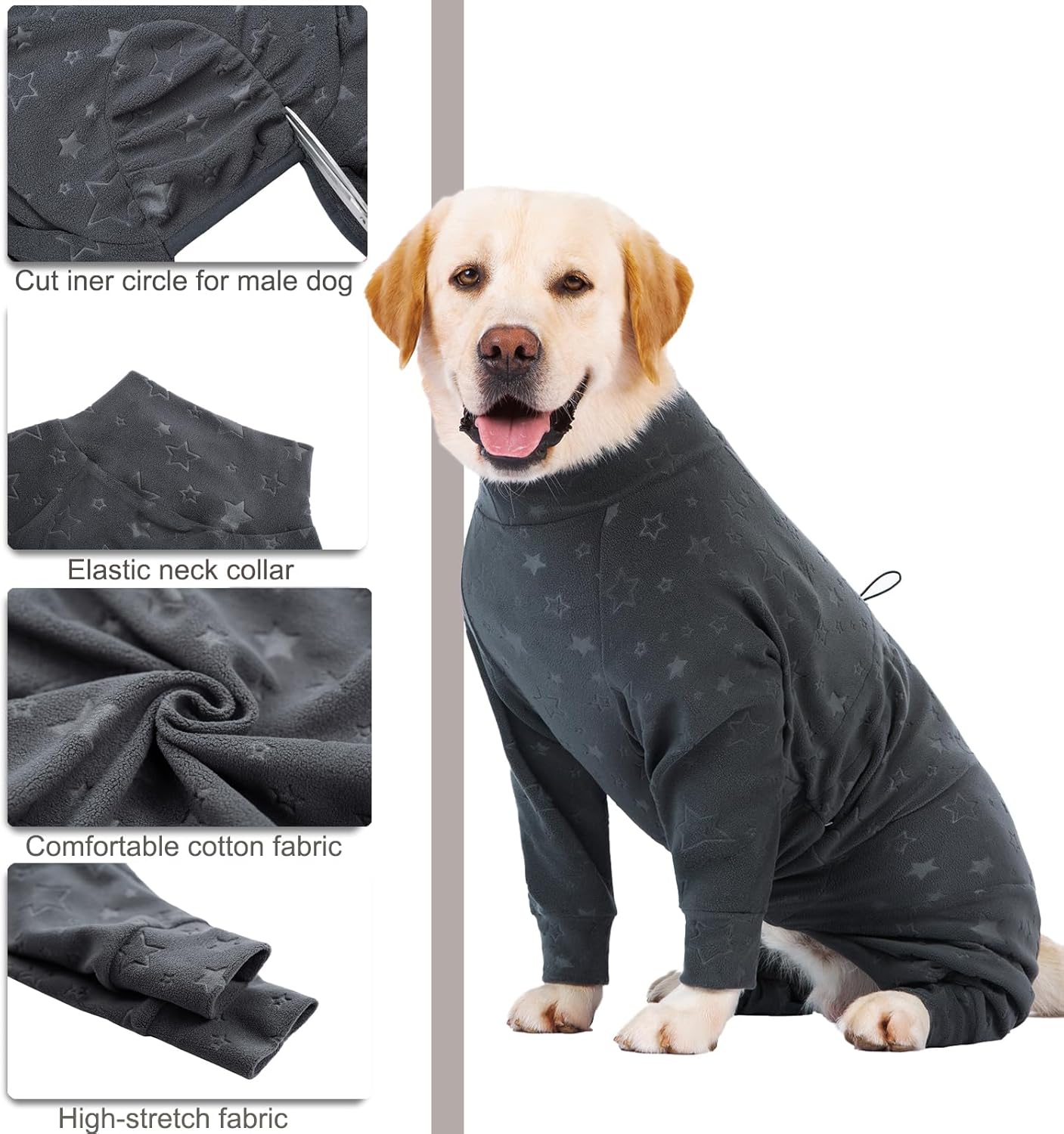 Dog Coats Autumn Winter Jumpsuit for Large Medium Dogs, Warmer Recovery Suit Polar Fleece Dog Bodysuit Lightweight Pajamas Pullover Stretchy Onesie Four-Legged Cold Weather Clothes(7XL, Grey)