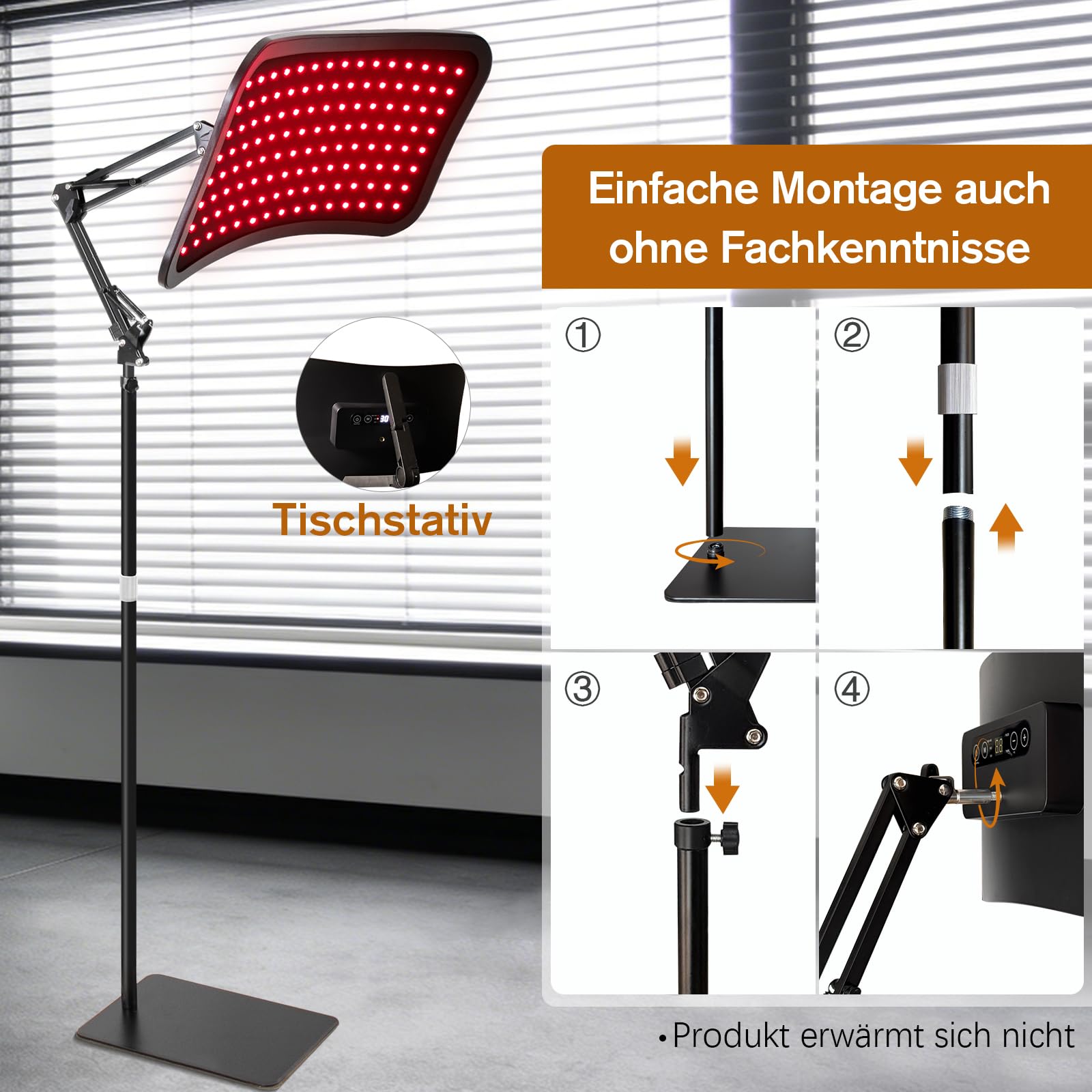 Rotlichtlampe mit Ständer für Ganzkörper & Gesicht,(660nm，850nm）Infrarotlampe mit 120 LEDs,5 Helligkeiten Rotlicht Panel für Büro mit Schutzbrille und Fernbedienung,Timer