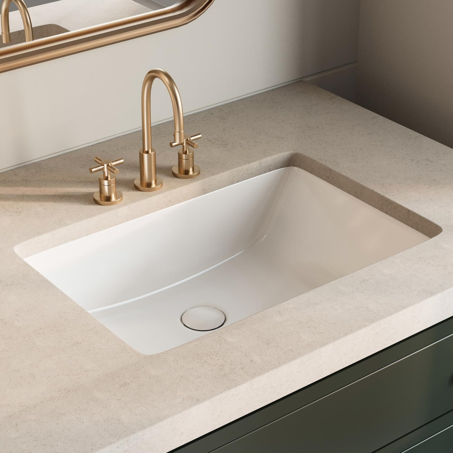 24 Inch Rectangle Undermount Bathroom Sink with Overflow, Los Flexi 24″ x 16″ Glossy White Vitreous China Lavatory Vanity Sink for Bathroom, Durable Ceramic Under Counter Basin