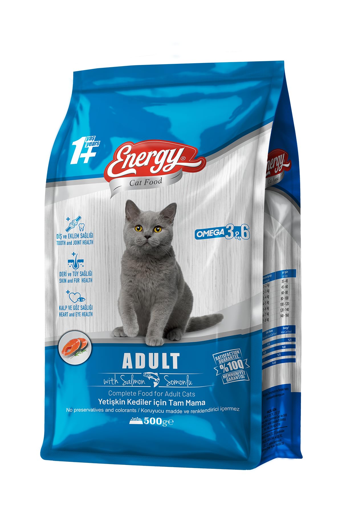 CAT FOOD - Premium Cat Dry Food, Salmon Flavor, Balanced Nutrition, Energy and Taste - 500g