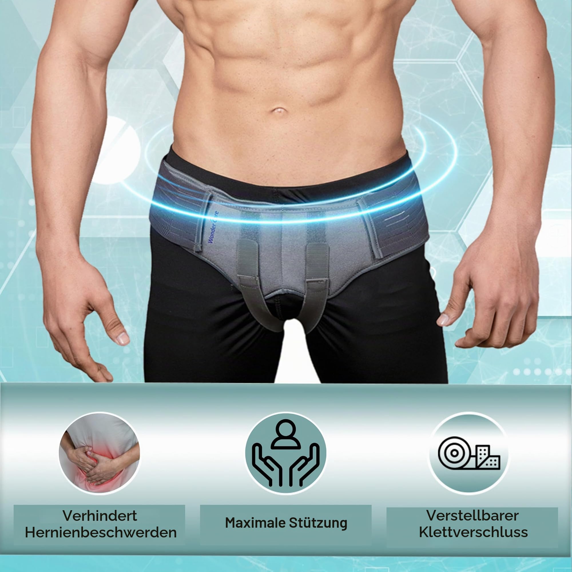 Wonder Care - Gery Hernien-Stützbandage für doppelte Leisten- oder Sporthernien mit 2 herausnehmbaren Kompressionspolstern und verstellbaren Leistengurten [M]