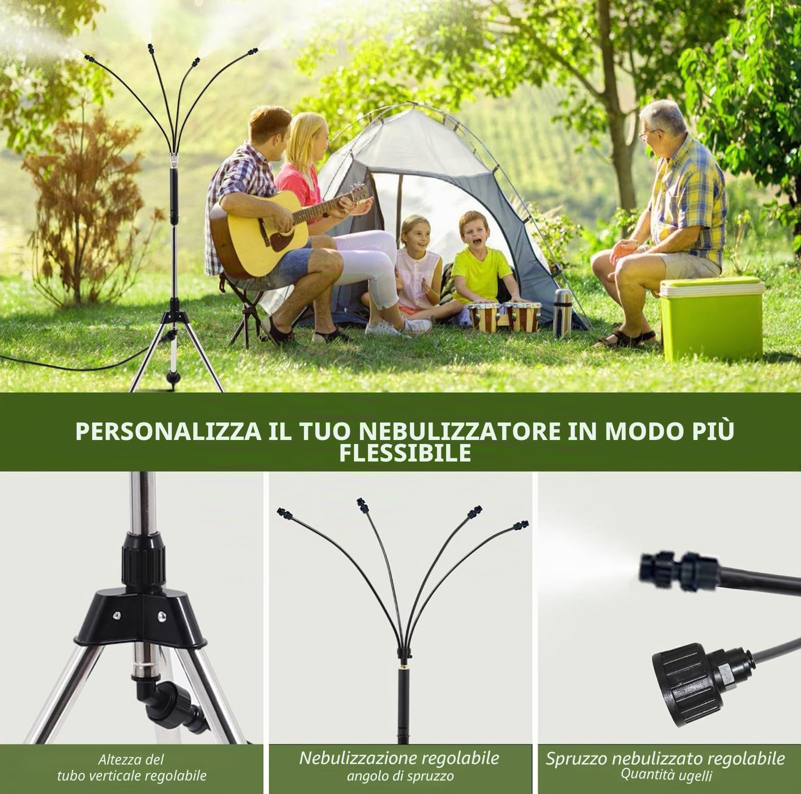 NEWFUN Nebulizzatore d'acqua da Esterno, Tubo Nebulizzatore da 8 M con 4 ugelli in Ottone, angolo Regolabile a 360°, Sistema di Raffreddamento a Nebbia per terrazze, Giardini, Spazi all'aperto