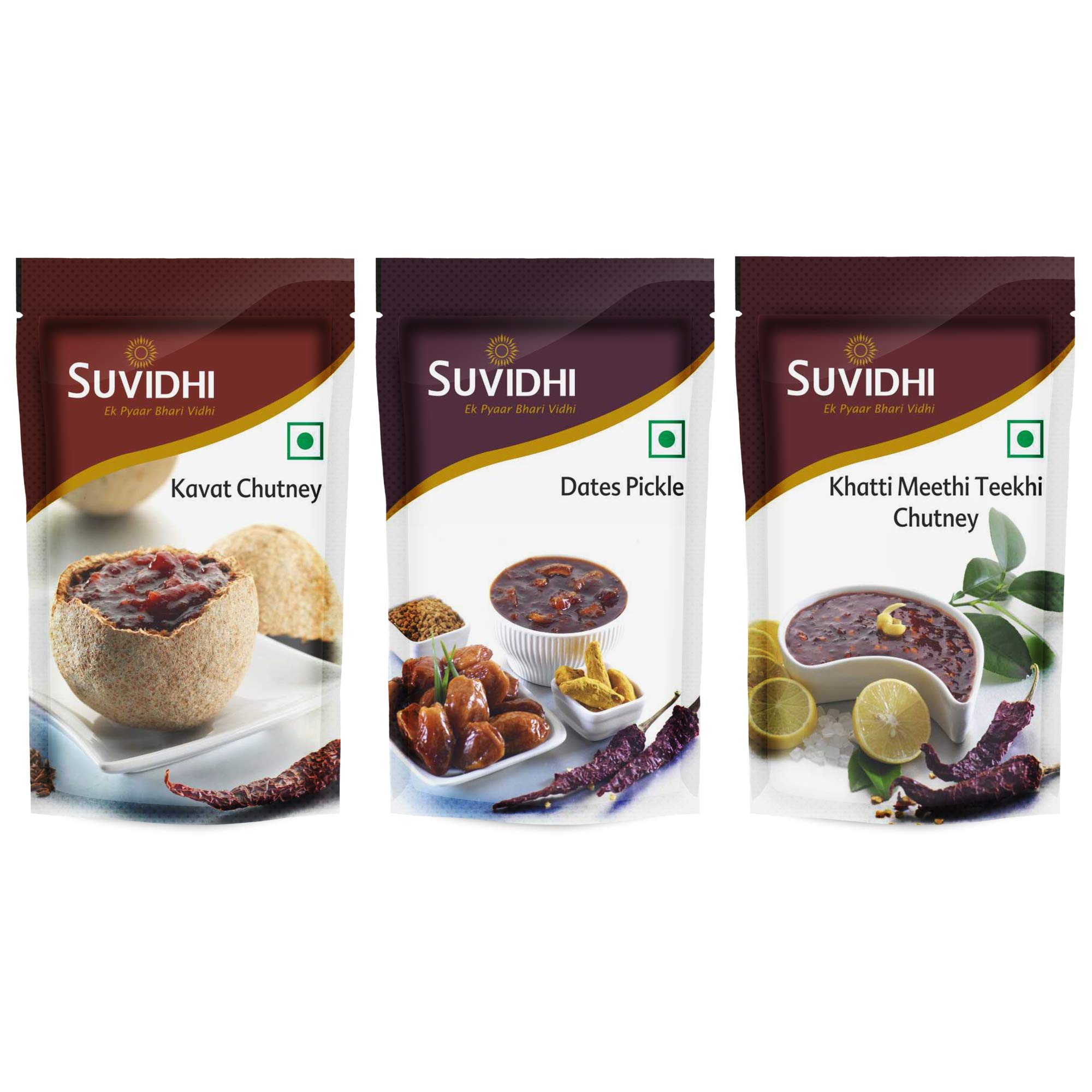 Suvidhi Chutney and Pickle Combo Pack of 12 Total 1200gm | Includes 2 Kavat Chutney, 2 Dates Pickle, 2 Khatti Meethi Tikhi Chutney 100gm Each | Authentic Indian Taste | Perfect Condiment for Meals, Snacks, Roti, Rice and Paratha