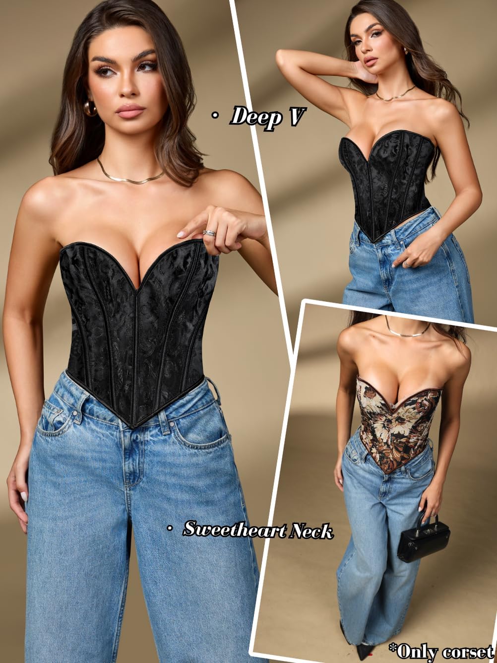 Boned Lace Up Corset Top For Women, Heart Overbust Strapless Vintage, Sexy Bustier Crop, Party Club Outfits - Image 4