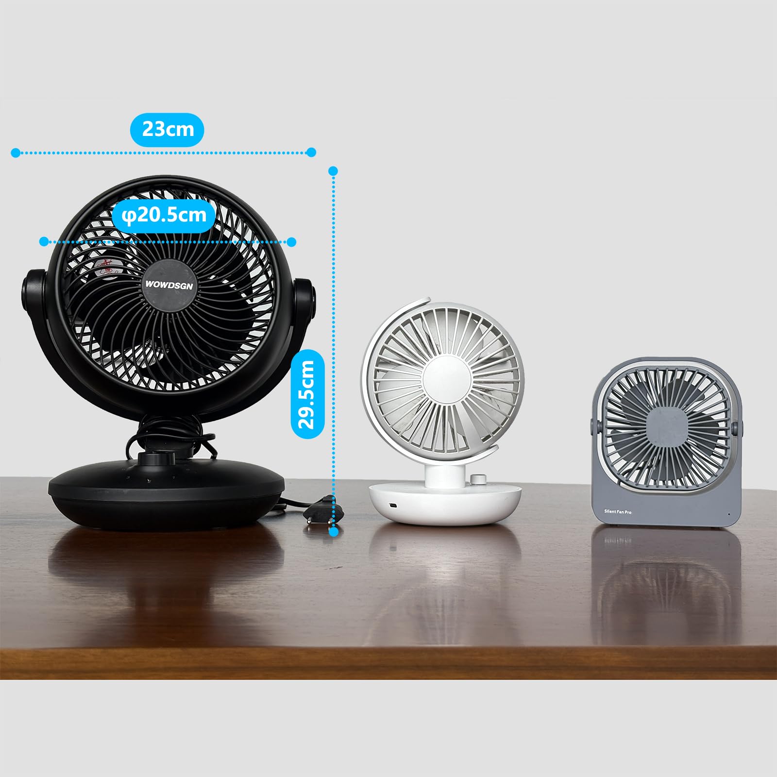 WOWDSGN Tischventilator 24dB 3D Turbo-Luftzirkulator 100° 80° Oszillation 3 Geschwindigkeitsstufen Schwarz