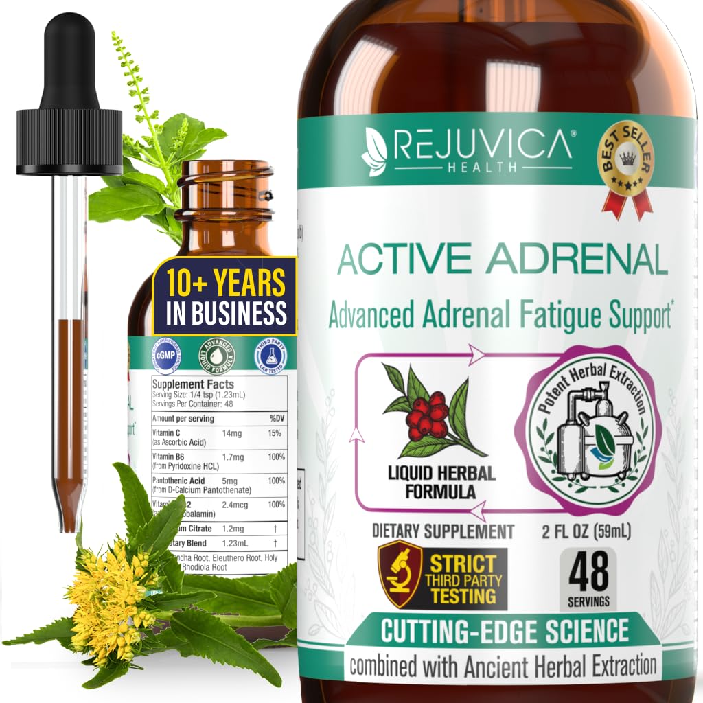 Rejuvica Health Active Adrenal - Advanced Adrenal Support Tincture - Liquid Delivery for Better Absorption - Ashwagandha, B-Vitamins, Magnesium and More
