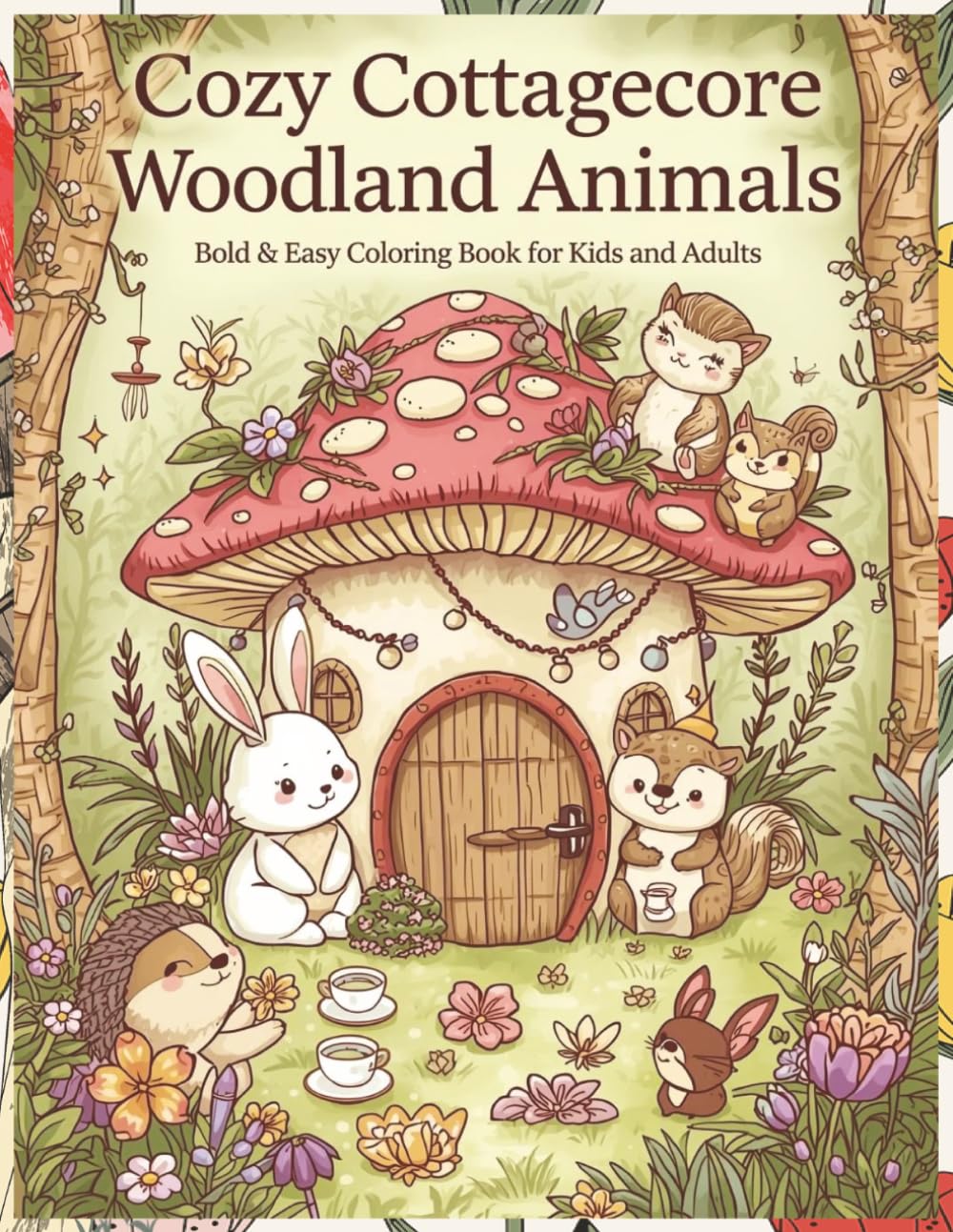Cozy Cottagecore Woodland Animals: Bold & Easy Coloring Book for Kids and Adults: Adorable Forest Creatures in Relaxing Cottage Scenes – Whimsical & Cute Designs for Relaxation and Family Fun