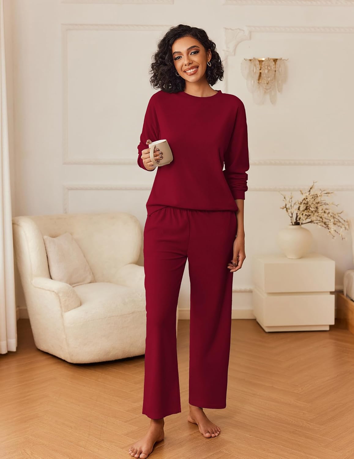 Ekouaer Womens Pajama Sets Fuzzy Fleece Long Sleeve Sleepwear Comfy Pjs 2 Piece Lounge Set Nightwear with Poeckts S-XXL - Image 4