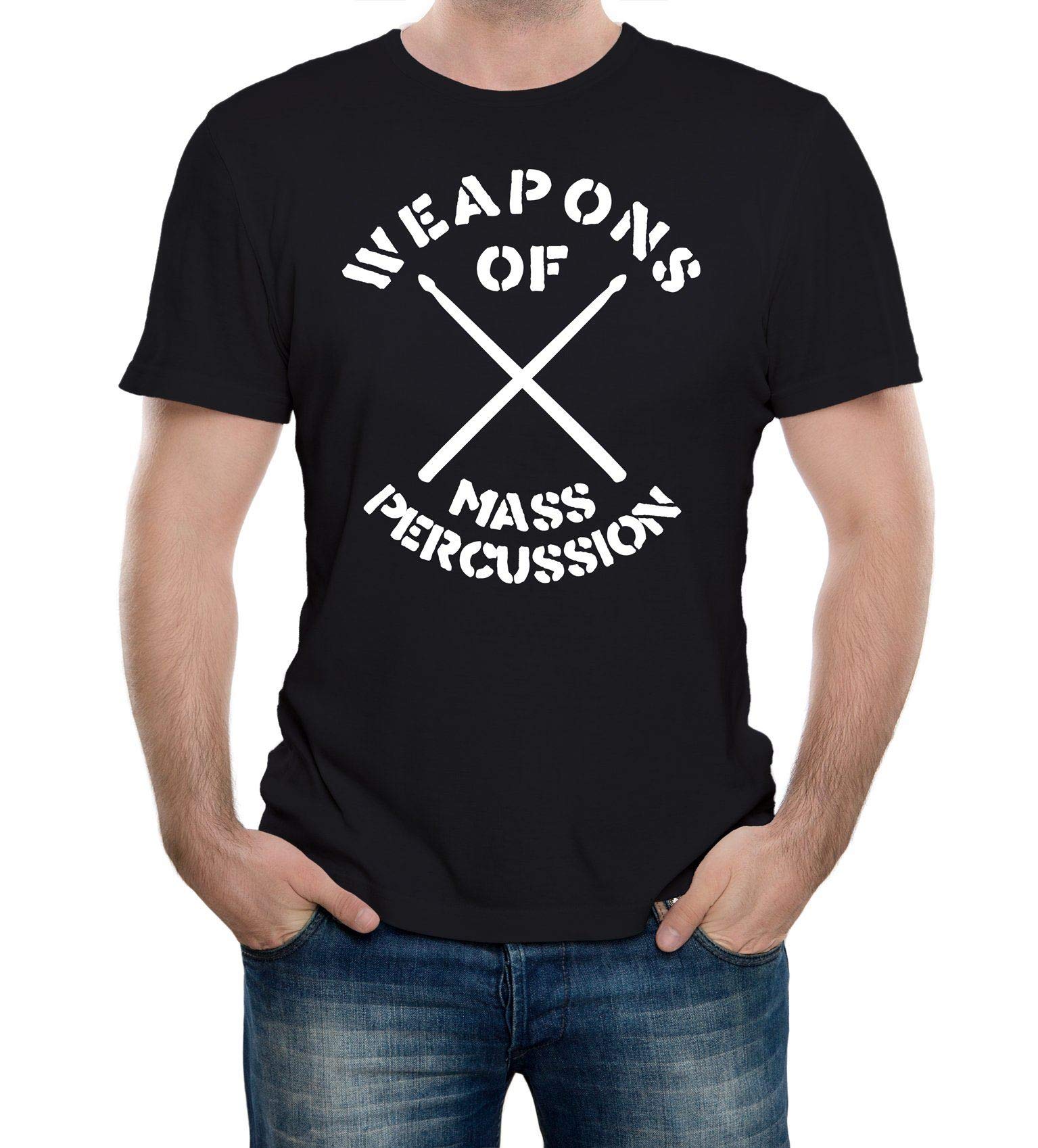 Reality Glitch Men's Black Weapons Of Mass Percussion Funny Cool Drummer Or Musician Gift T-Shirt (Large, )