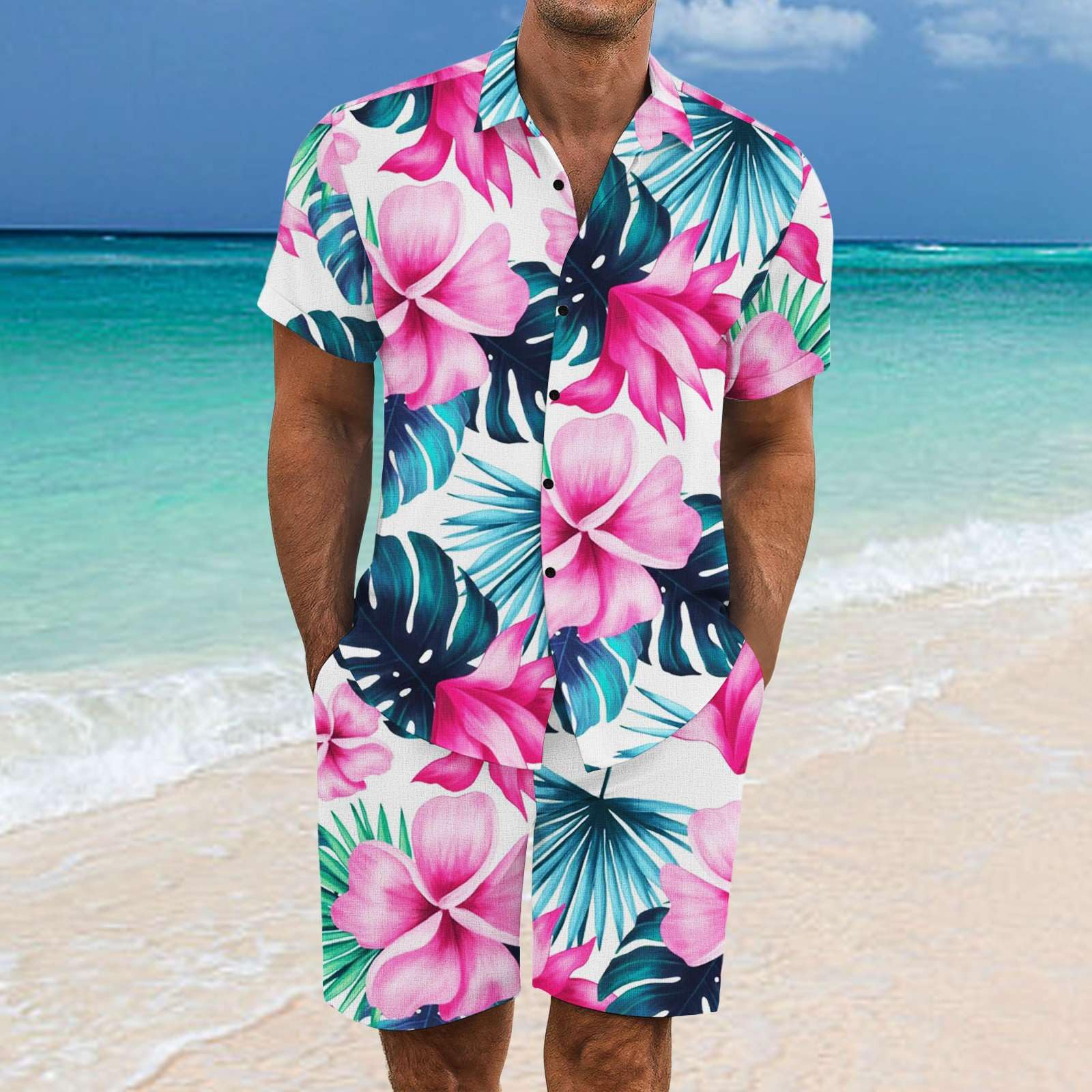2 Pezzi Uomo Estiva Traspirante in Misto Lino - Completo Stampato e Pantaloncini Tute da Sportivo Completo Leggero Estivo Traspirante Italiana Outift per Vacanza e Tempo