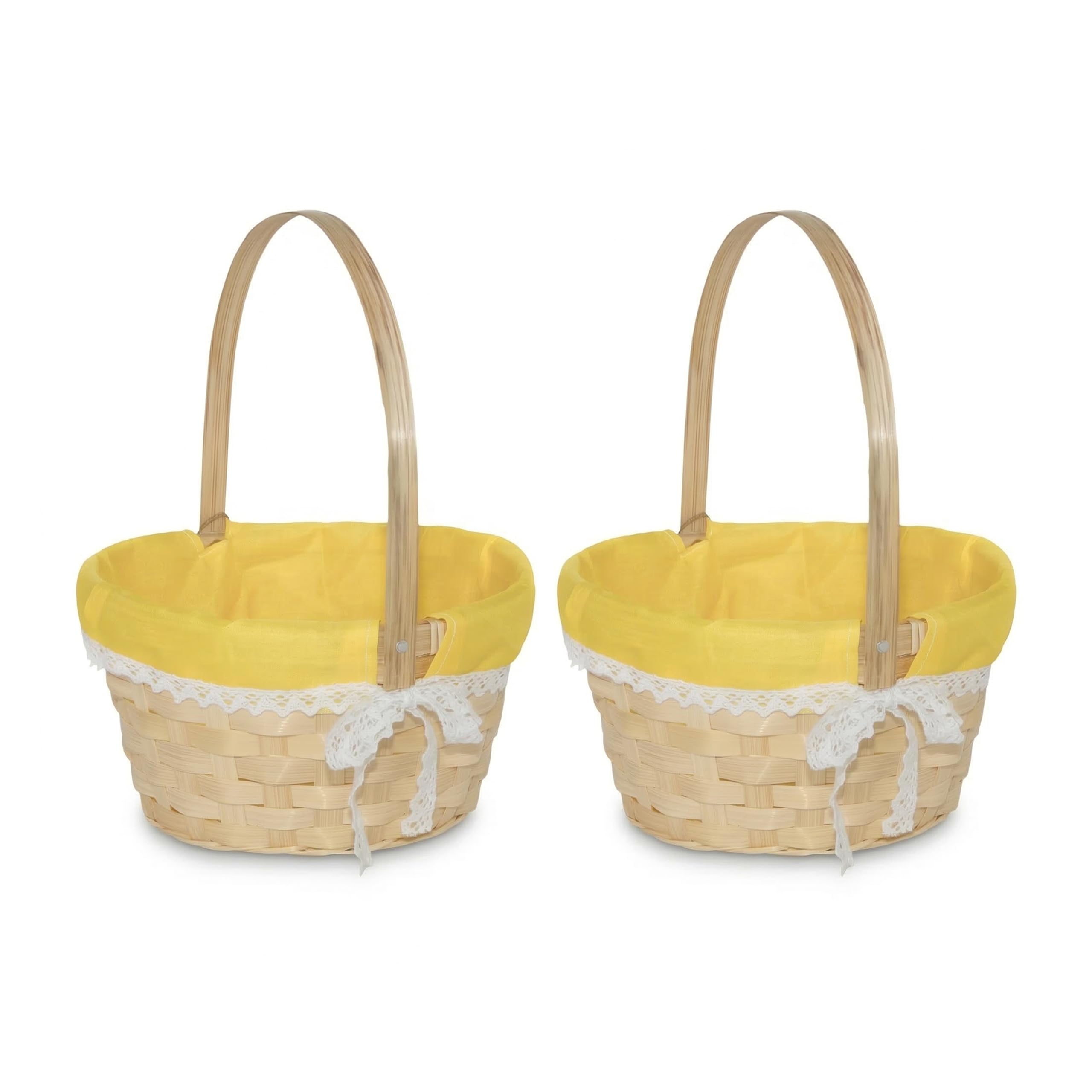 Wickerfield 2PCS Easter Egg Hunt Baskets for Kids, Small Gift Hamper Basket with Handle, Woven Bamboo Small Wicker Easter Hamper Basket, Kids Party Flower Girl Baskets (2, Yellow)