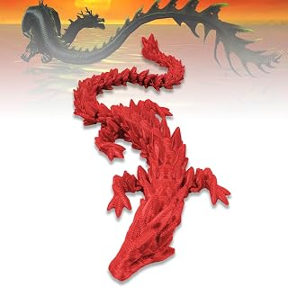 3D Printed Dragon Figurines with Flexible Joints, Ancient Precious Articulated Dragon Toys Dragon Action Figures Animal Toys Gifts for Christmas, Birthday (A-Flame Red, 11.8in)