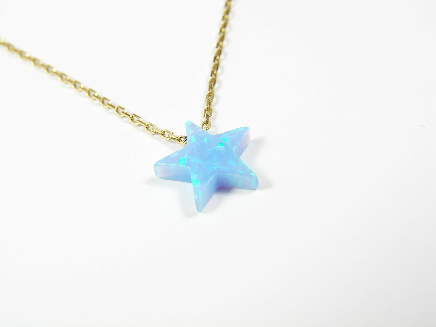 Martinuzzi Accessories Light Blue Opal Star Pendant Necklace Gold Plated Sterling Silver Chain Tiny Star Opal Necklace Gift Box Included
