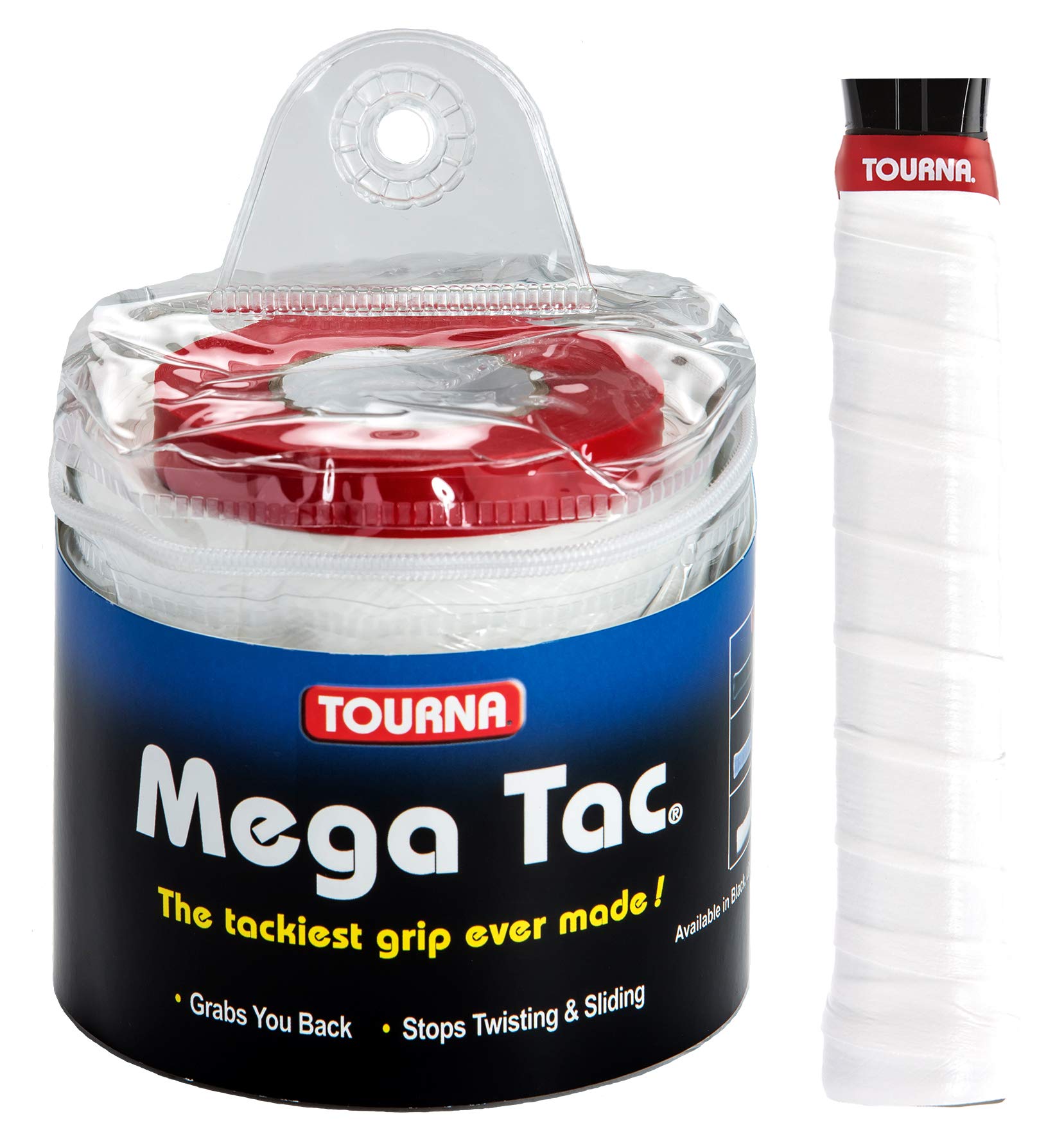 TOURNA Mega Tac Extra Tacky Overgrip, White (30-Pack) (MT-30-XLW)