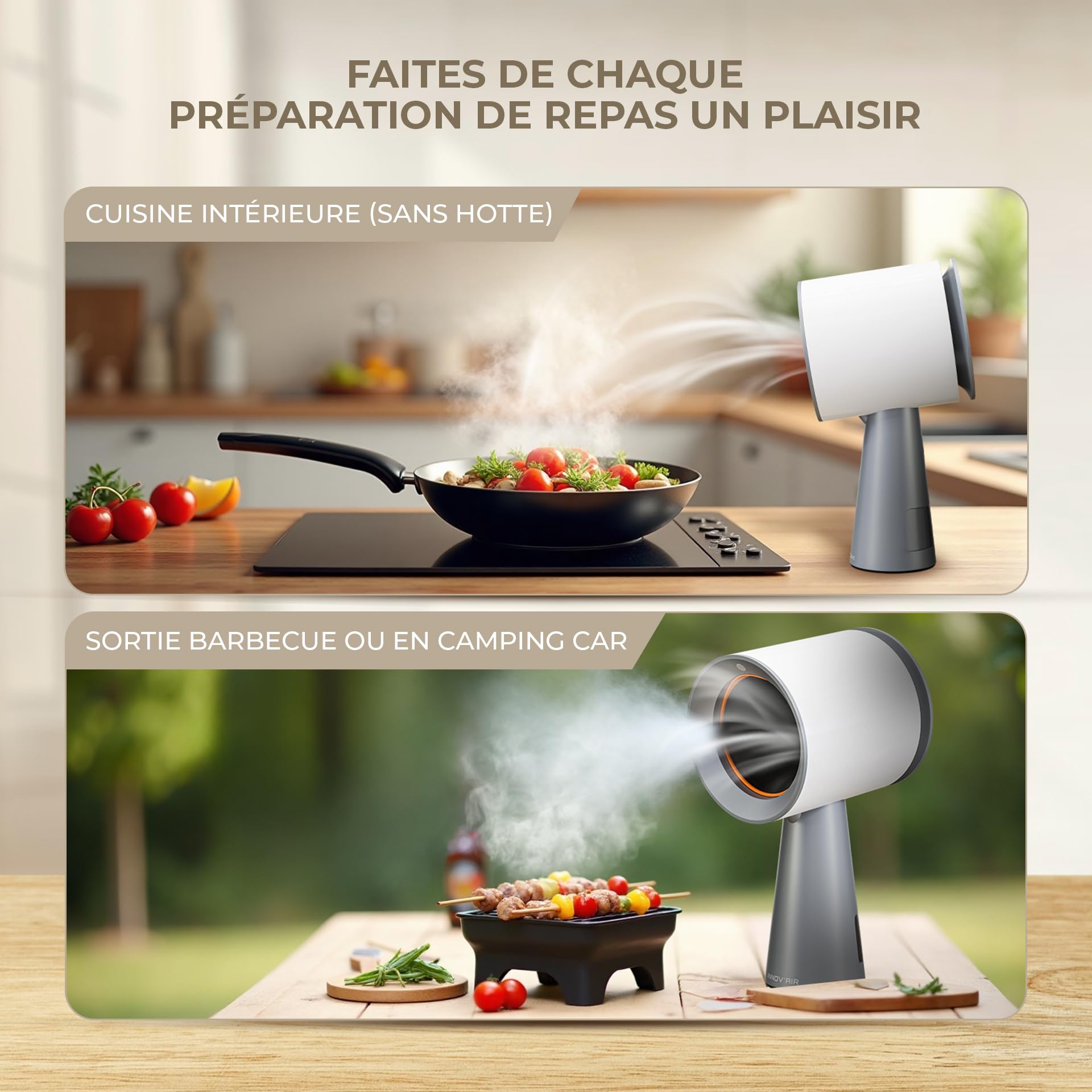 INNOV'AIR Hotte de Cuisine Aspirante 180m³/h Portable, 3 Vitesse Silencieuse avec Filtres a Charbon, Mini Hotte Portable Pour Cuisine sans Évacuation et Extérieur