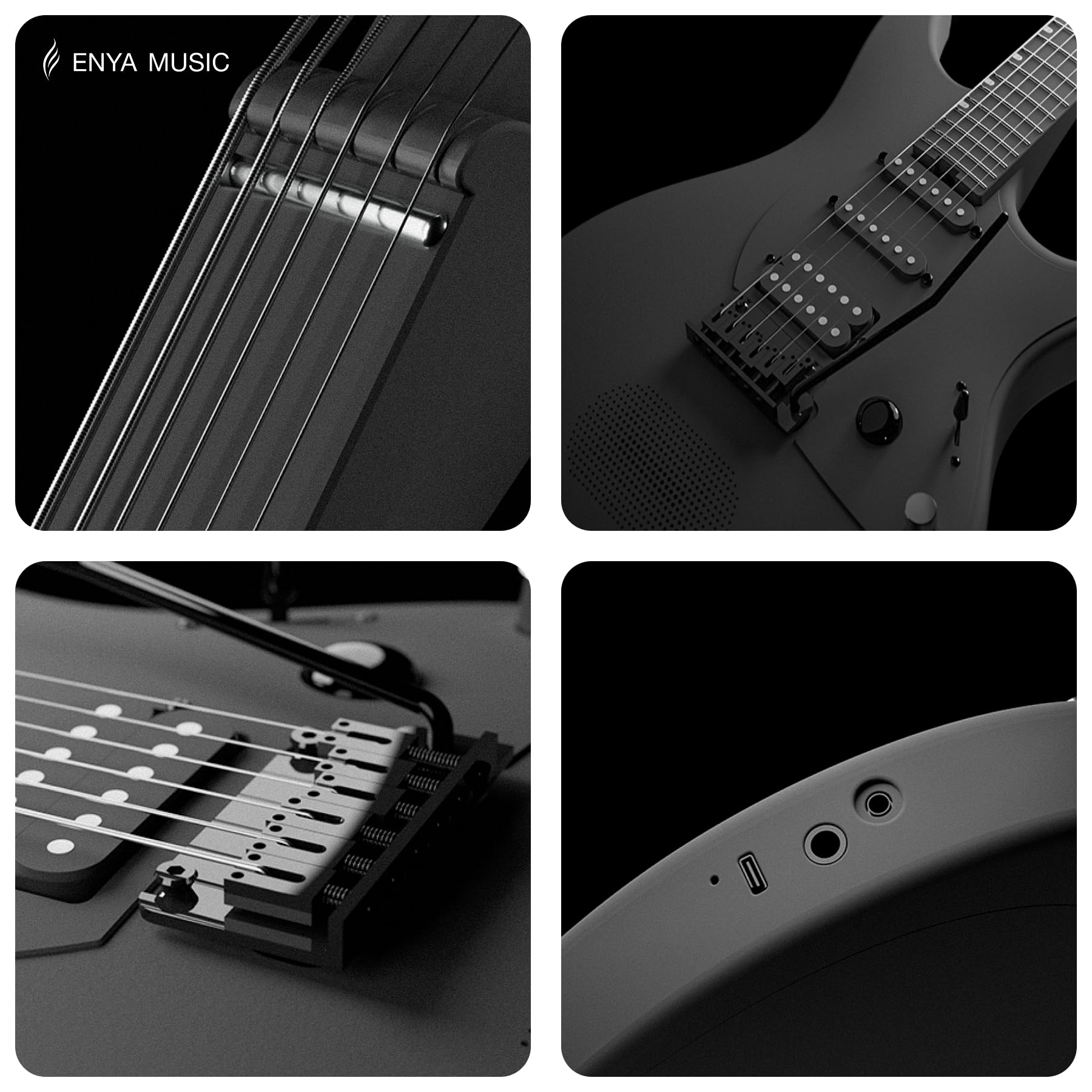 Enya Inspire 39" Smart E-Gitarre aus Kohlefaser mit 15W Wireless Lautsprecher | 20 Klang-Presets per App | Komplettset inkl. Gitarrentasche, Ladekabel & Zubehör