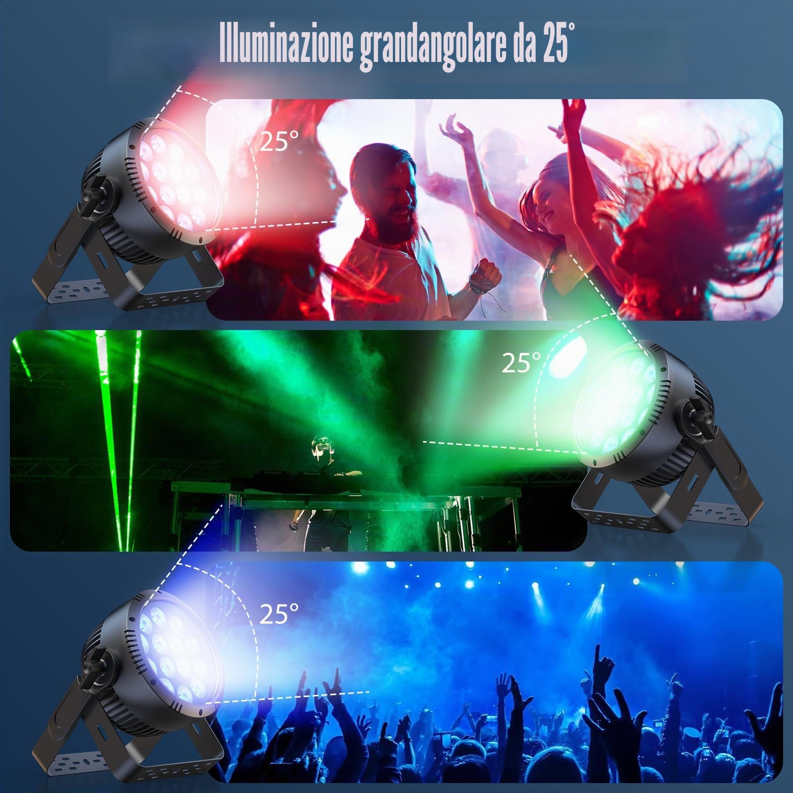 RGBW 200W Par LED IP65, 14 LED Faretto Luce da Palco Impermeabile con Stroboscopio, Illuminazione Discoteca per Feste Eventi Giornate di Pioggia Spettacoli DJ Esibizioni Festival