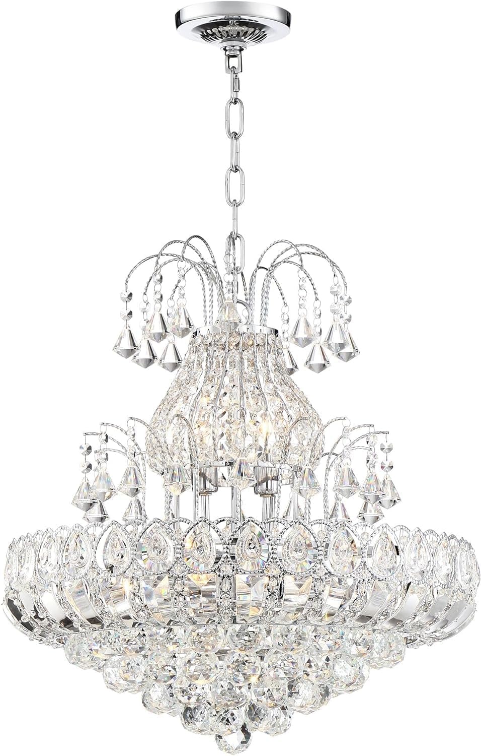 Chrome Chandelier - 21 5 Wide Modern 8-Light Tiered Crystal Fixture for Entryway Dining Room or Living Room