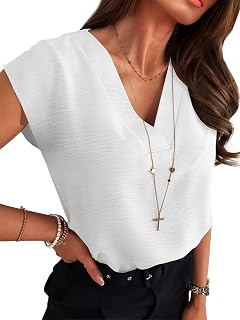 Women Tops Cap Sleeve Dressy Casual V Neck Shirts 2026 Summer Business Work Blouses Outfits Trendy Spring Clothing