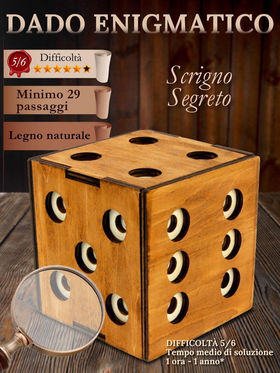 Logica Giochi - Scrigno Dado Enigmatico - Rompicapo In Legno - Scatola Segreta - Difficoltà 5/6 Incredibile - Collezione Leonardo