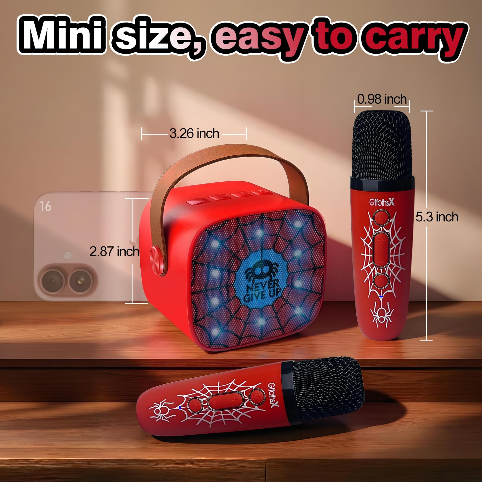 Mini-Karaoke-Maschine für Kinder mit 2 kabellosen Mikrofonen, 4, 5, 6, 7, 8, 9, 10, 11, 12+ Jahre altes Mädchen, Jungen, Geburtstagsgeschenk, singendes Mikrofon, 3–12 Jahre, Kinderspielzeug