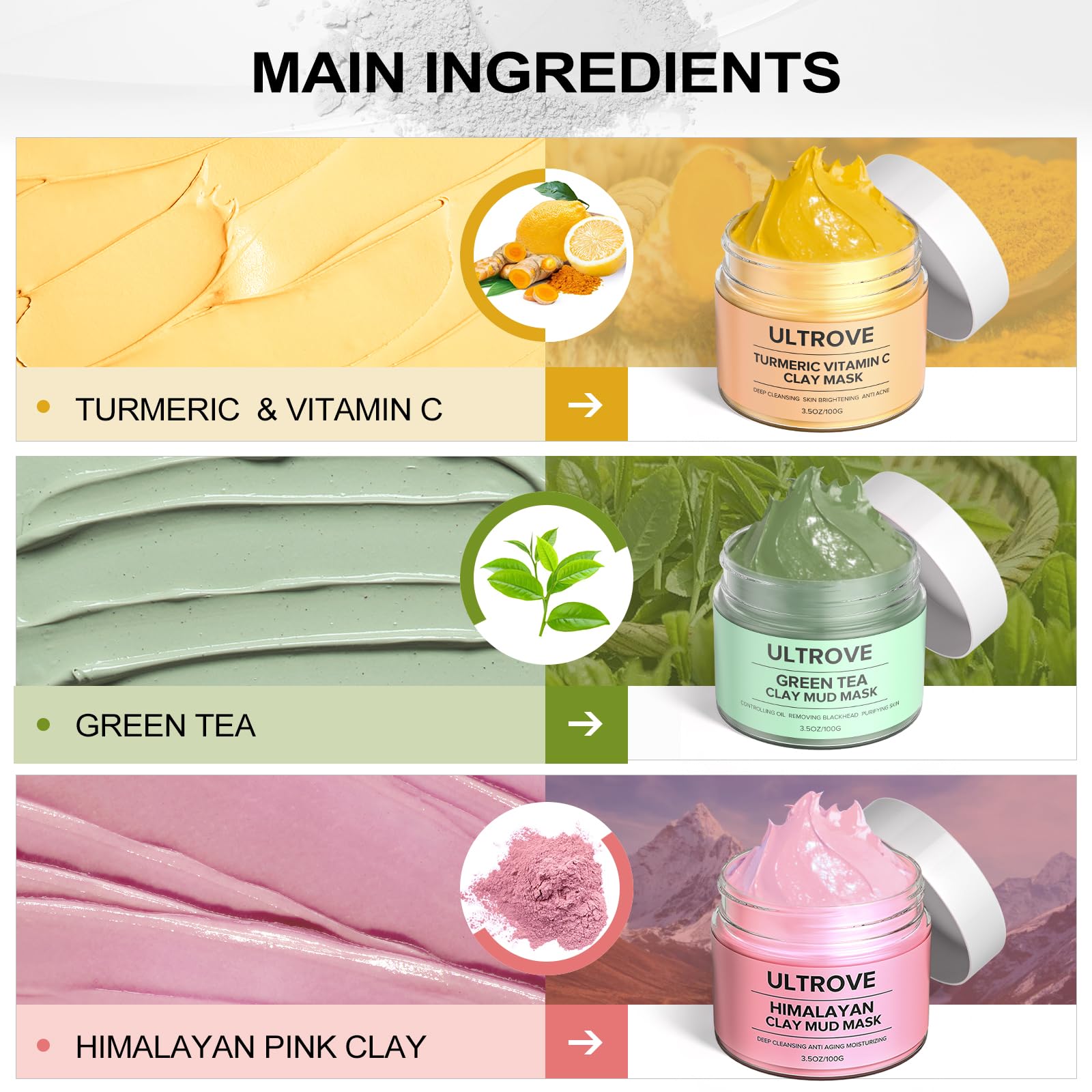 Ultrove 3-in-1 Clay Mask Set for Face, 33.33 g (Pack of 3) - Image 2