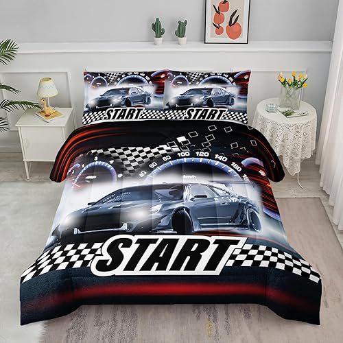 Vista 101 de Axolotl Kid Comforter Set Twin Size,Racing Car Bedding Set for Boys Girls Teen Kids Children Racing Gifts,Race Cars Quilt Bed Set with 1 Comforter 2