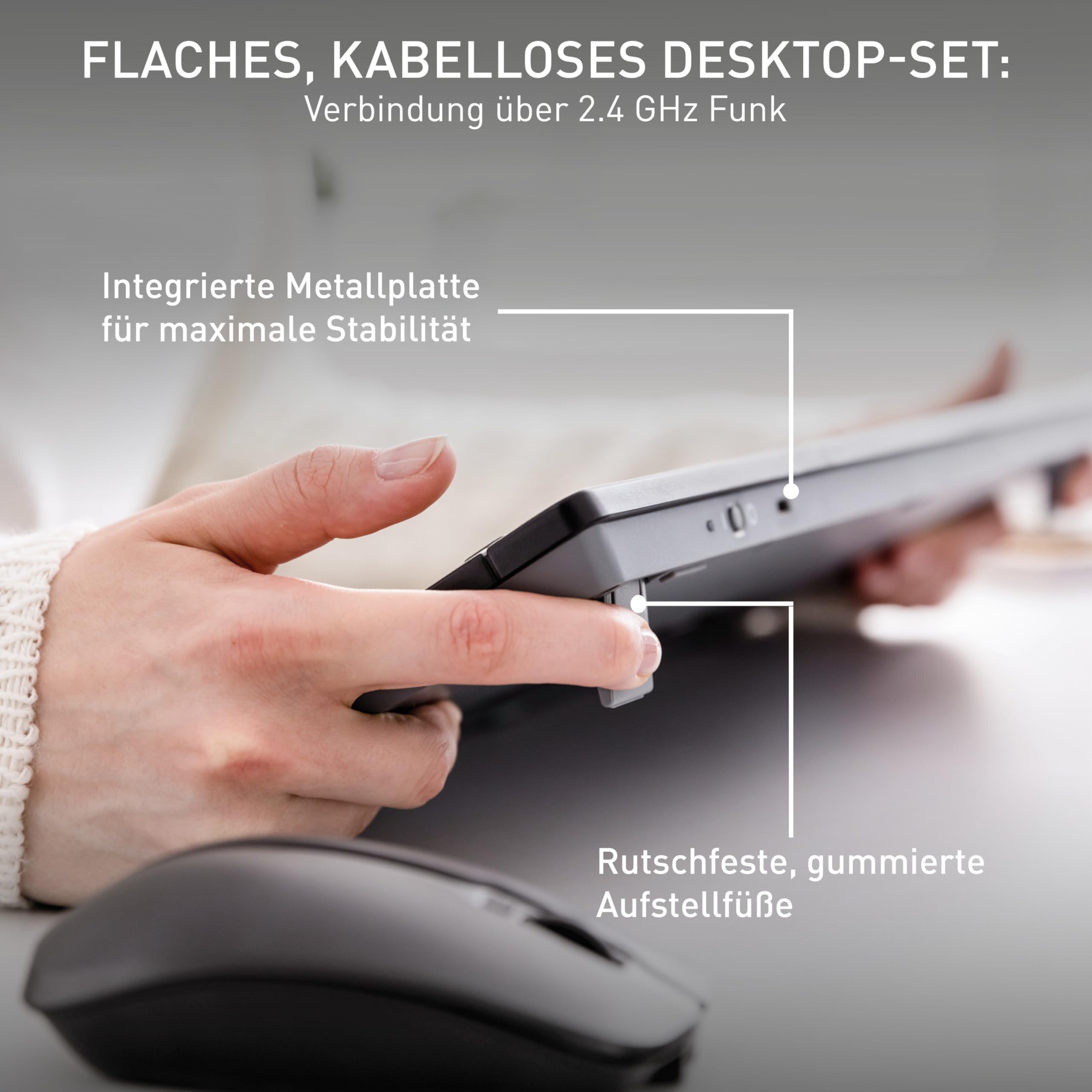 CHERRY Stream Desktop, Kabelloses Tastatur- und Maus-Set, Deutsches Layout (QWERTZ), 2,4 GHz Funk, Leiser Tastenanschlag, Batteriebetrieben, Schwarz
