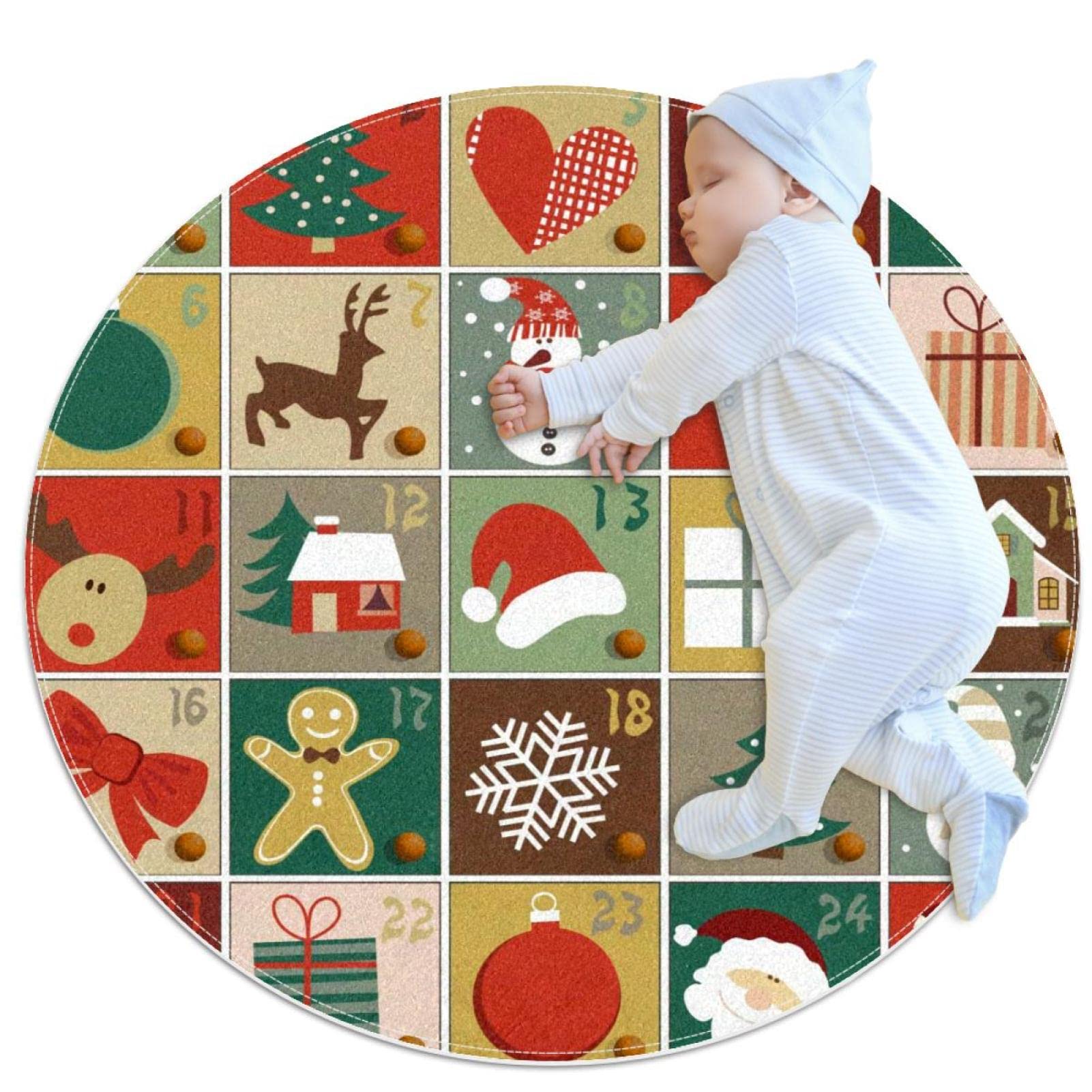 Tapis de jeu pour enfants de Noël 80x80cm rond pour l'éveil des filles et garçons