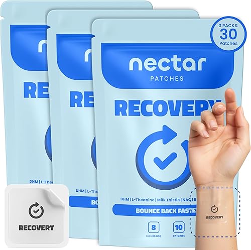 Miniatura 16 de Parches calmantes de néctar Paquete de 10 para relajación y descanso durante todo el día con cáñamo, flor de la pasión y raíz de valeriana