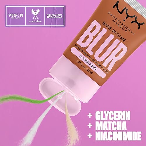 Vista 57 de NYX PROFESSIONAL MAKEUP Bare With Me Blur Skin Tint - Base de maquillaje con matcha, glicerina y niacinamida, marfil claro 03 marfil claro